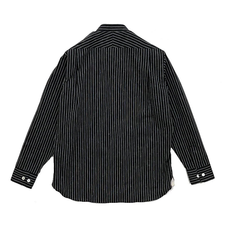 DRY BONES STRIPE BAND COLLAR WORK SHIRT - NAVY