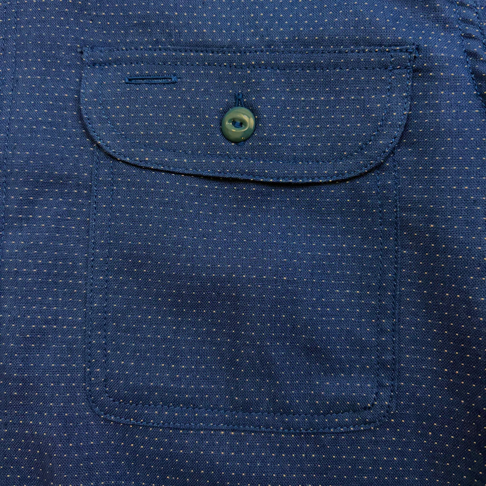 DRY BONES EMBROIDERY STITCHES HALF ZIP WORK SHIRT - BLUE