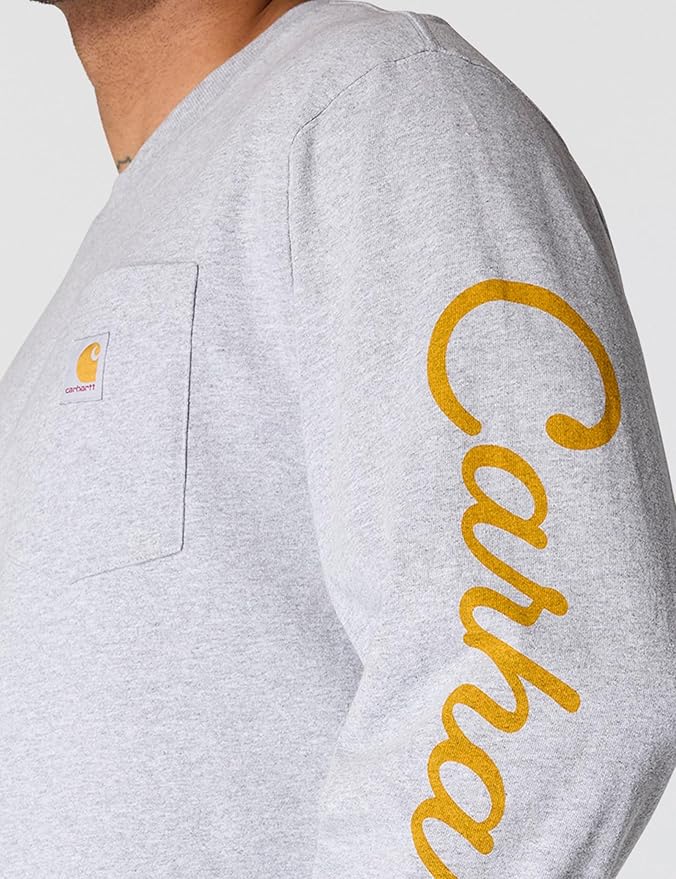 CARHARTT LOOSE FIT HEAVYWEIGHT LONG-SLEEVED POCKET DOG GRAPHIC T-SHIRT - HEATHER GRAY