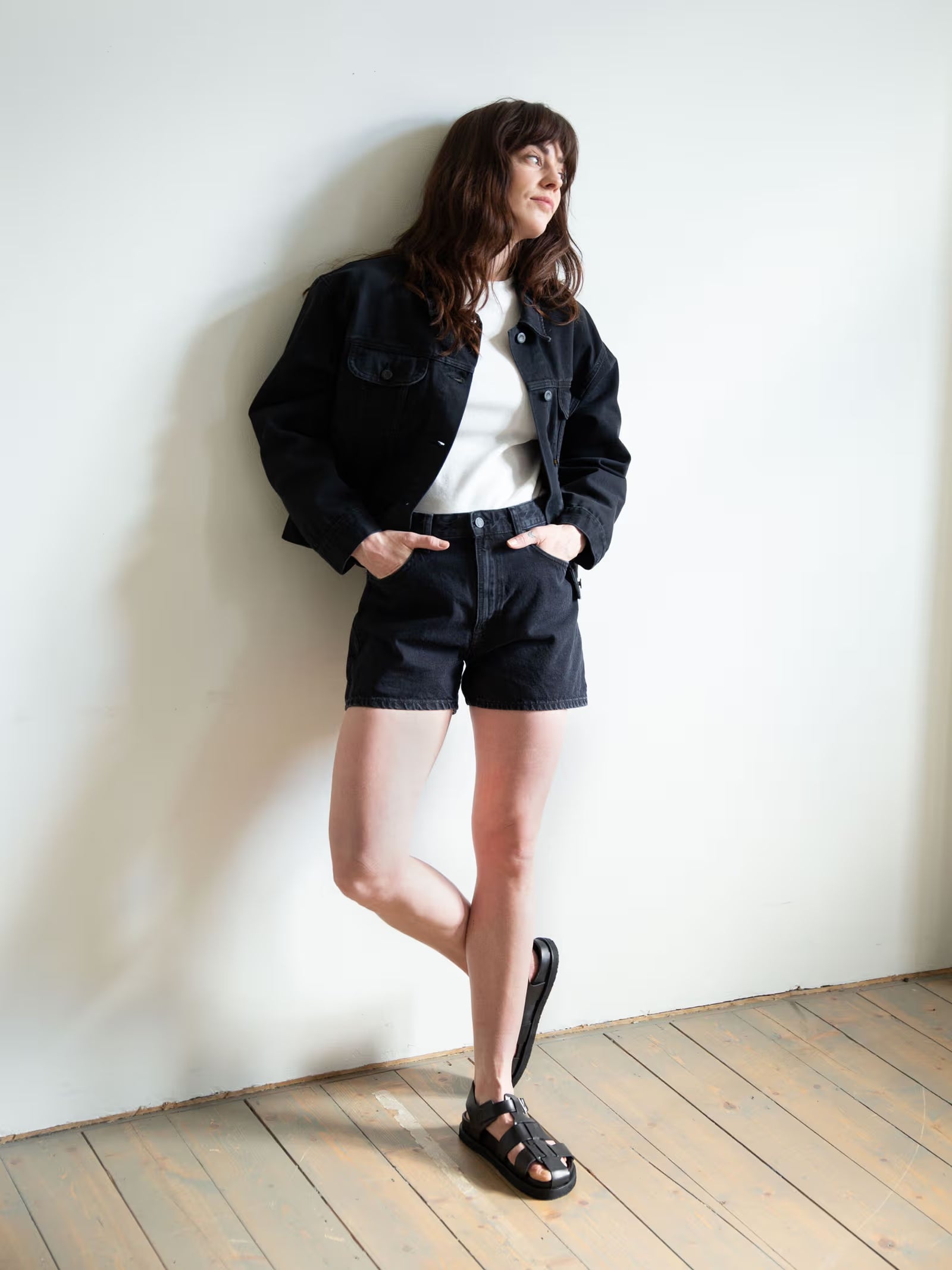 Nudie Jeans Maeve Denim Shorts — Smooth Black — front view