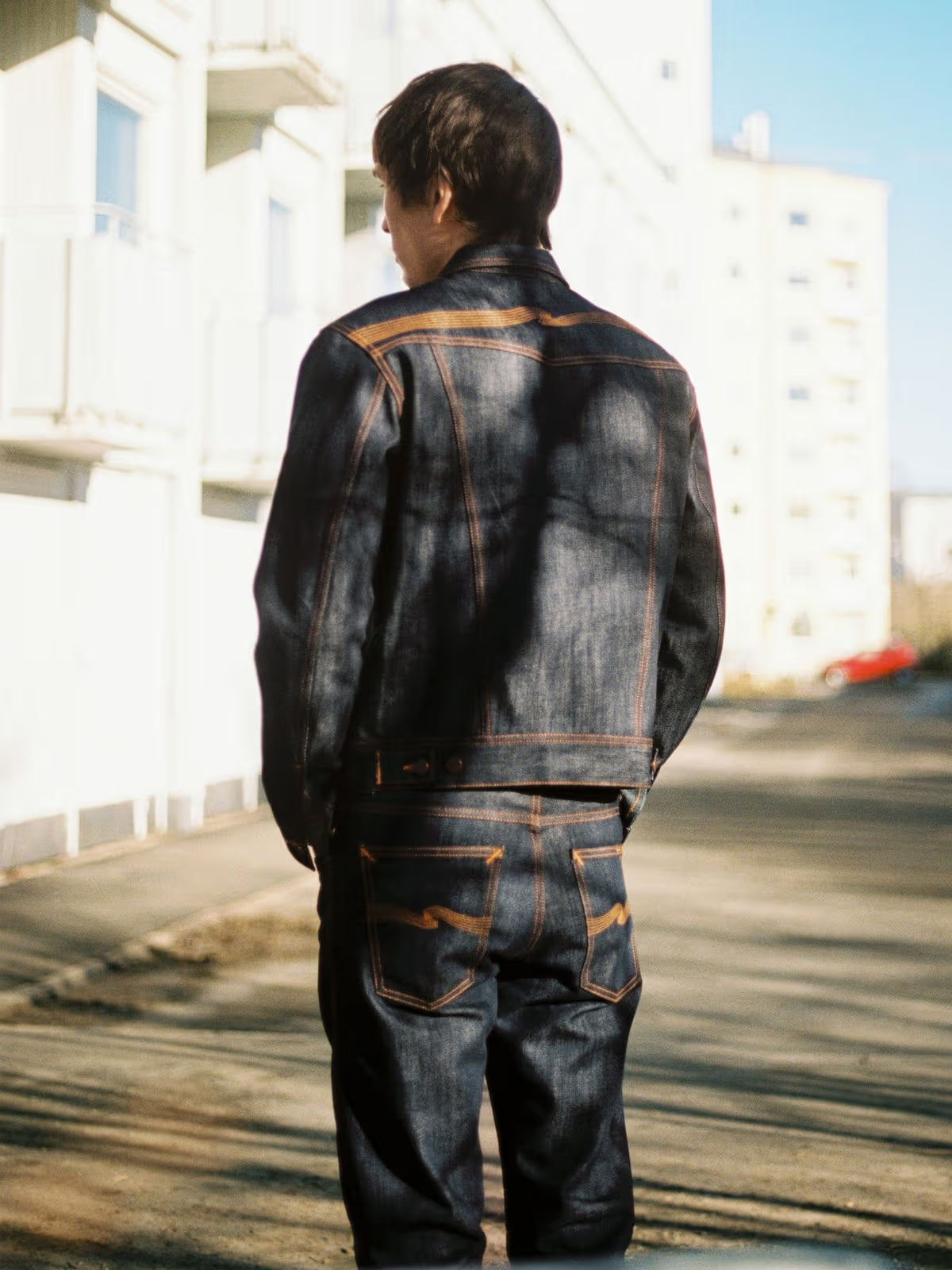 Nudie Jeans Conny Denim Jacket Dry Streaky — Mid Blue — front view