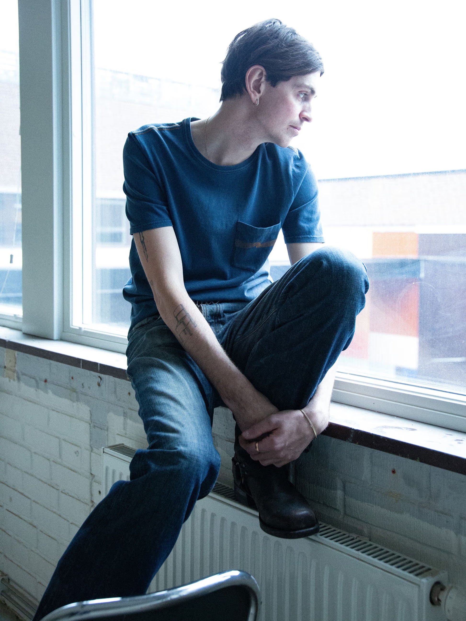 NUDIE JEANS RICKY POCKET T-SHIRT WASHED - BLUE