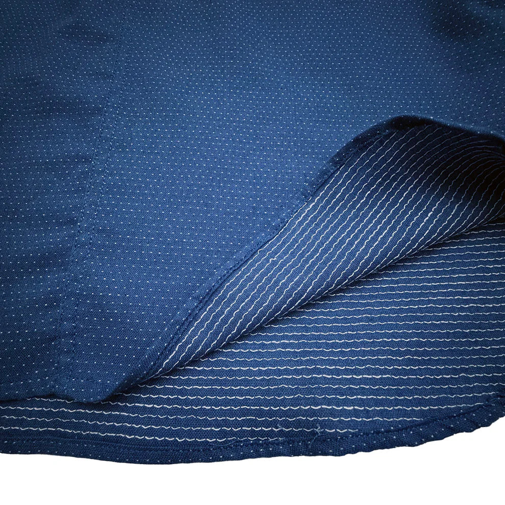 DRY BONES EMBROIDERY STITCHES HALF ZIP WORK SHIRT - BLUE