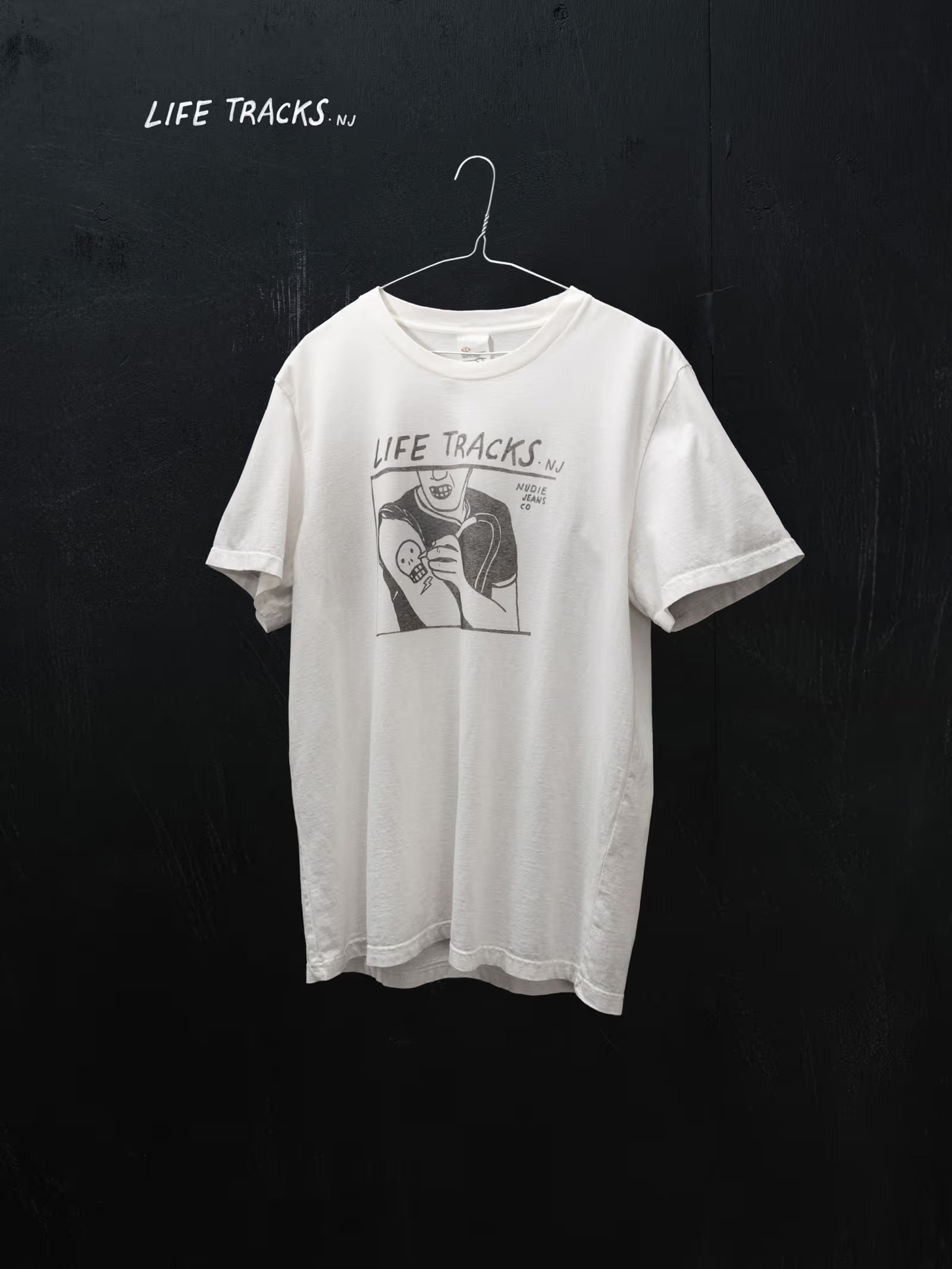 Nudie Jeans Roy Life Tracks T-Shirt — Chalk White — front view