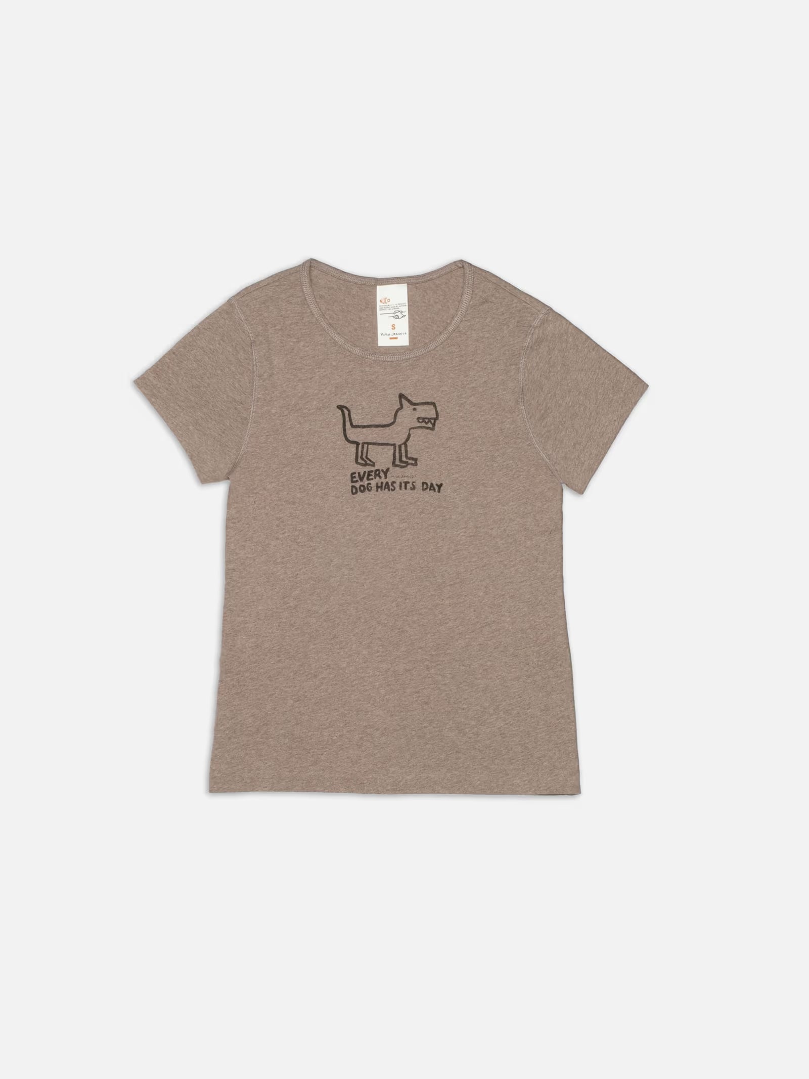 Nudie Jeans Eve Scratchy Dog T-Shirt — Beigemelange — front view