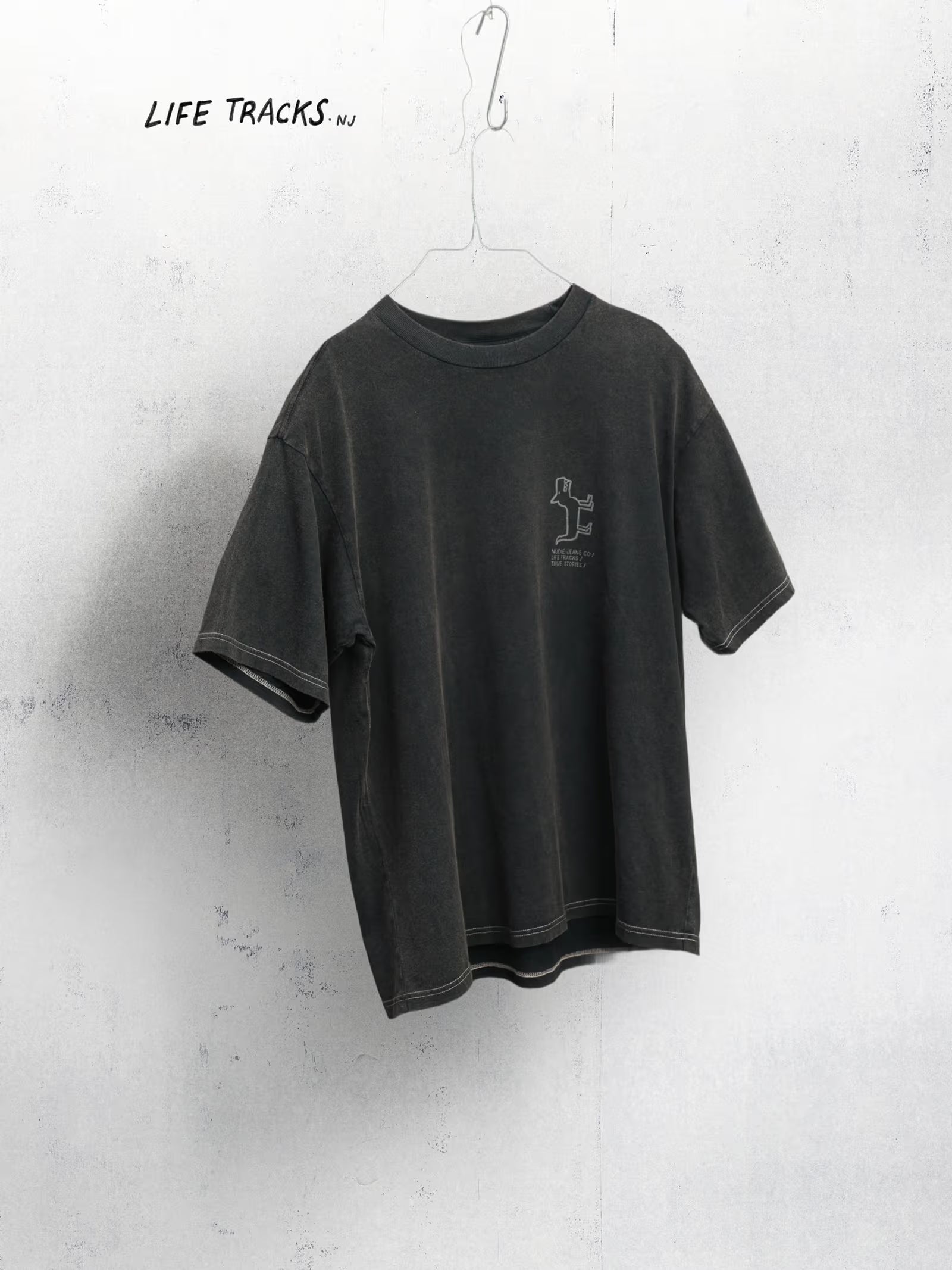 Koffe Scratched Tracks T-Shirt — Antracite — front view