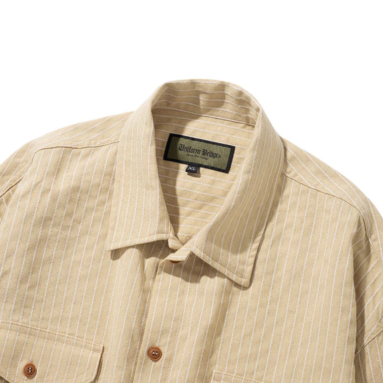 UNIFORM BRIDGE POCKET STRIPE SHIRTS - BEIGE