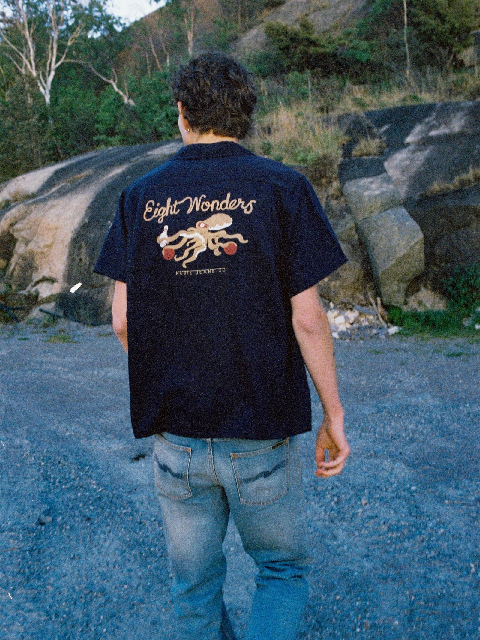 Nudie Jeans Arthur Bowling Shirt 8 Wonders — Navy — front view