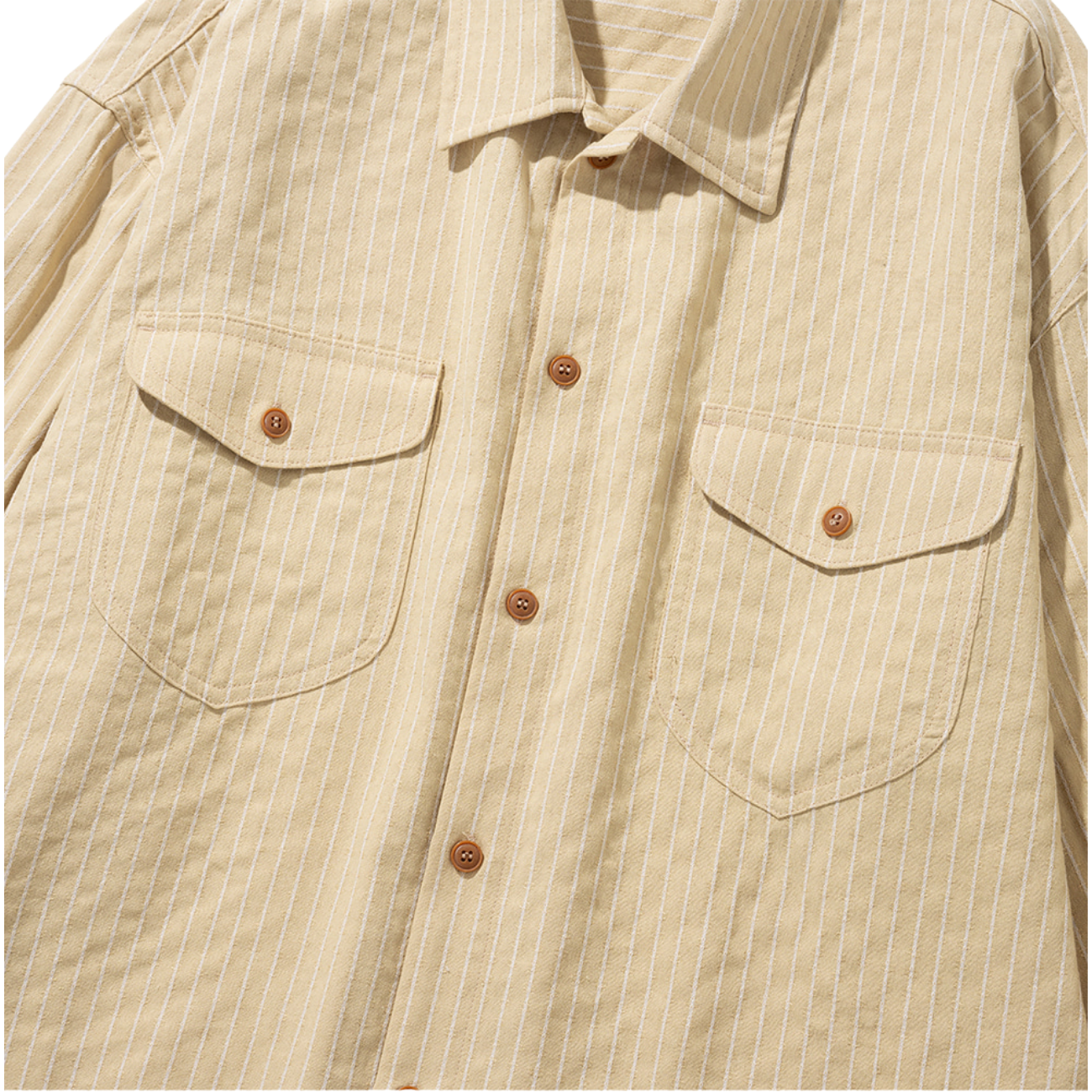 UNIFORM BRIDGE POCKET STRIPE SHIRTS - BEIGE