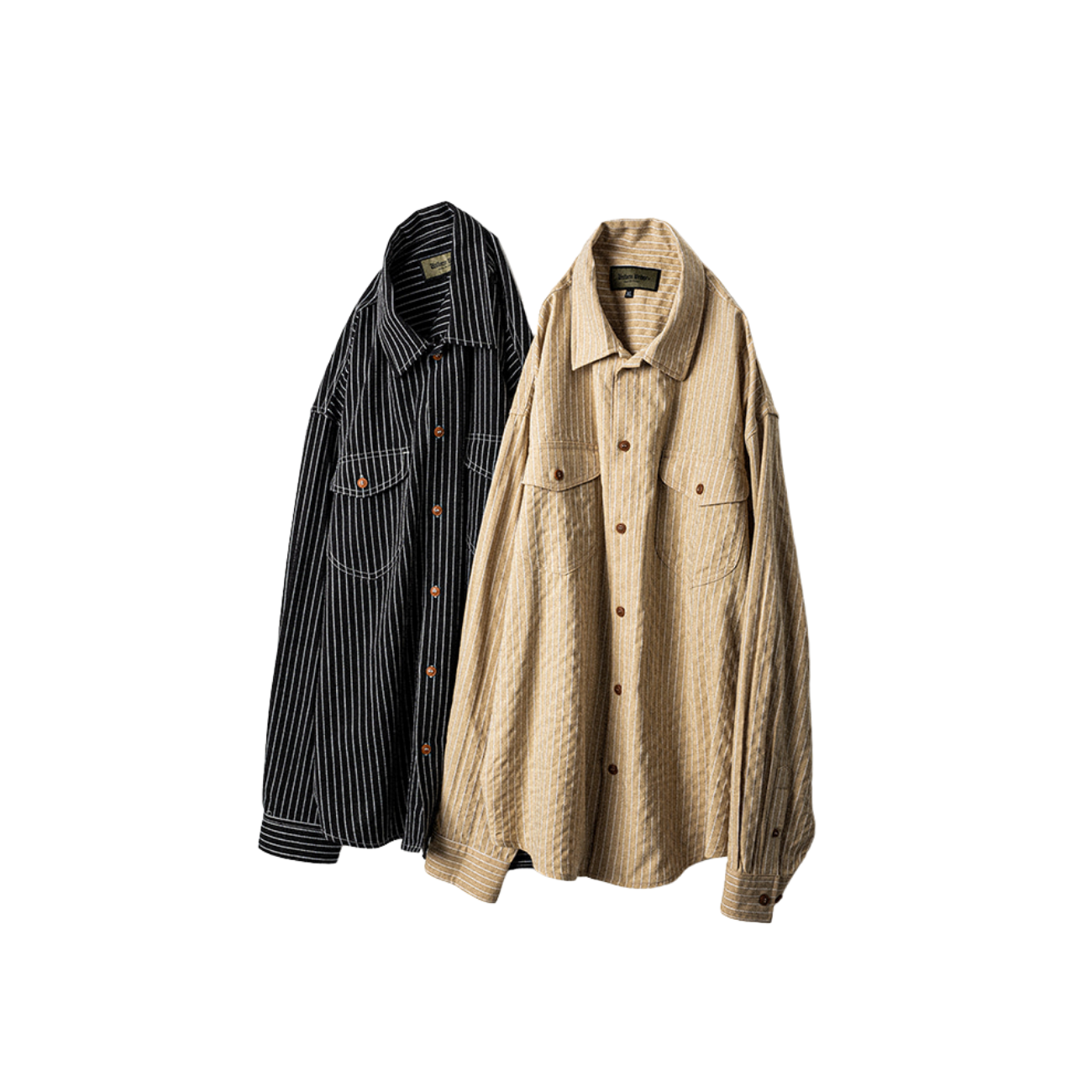 UNIFORM BRIDGE POCKET STRIPE SHIRTS - BEIGE