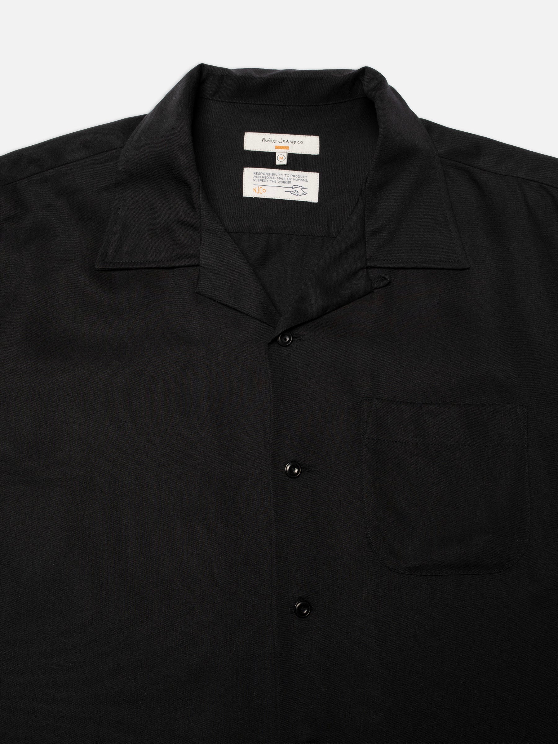 NUDIE JEANS ARTHUR BOWLING SHIRT SAFETY PIN - BLACK