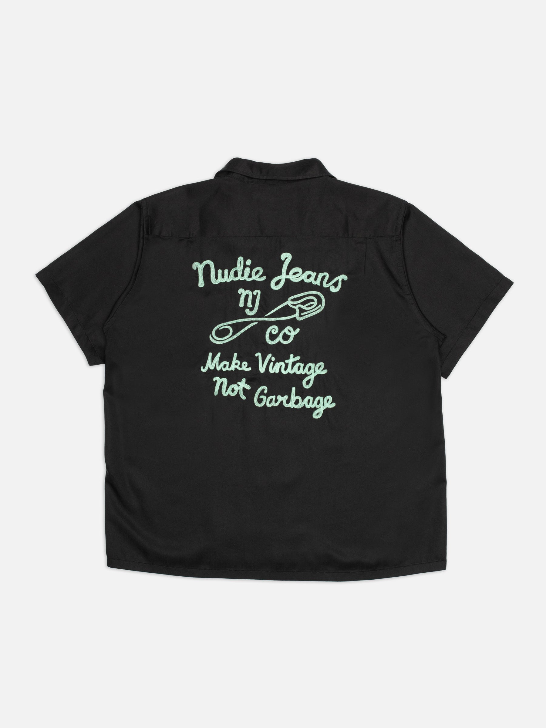 NUDIE JEANS ARTHUR BOWLING SHIRT SAFETY PIN - BLACK