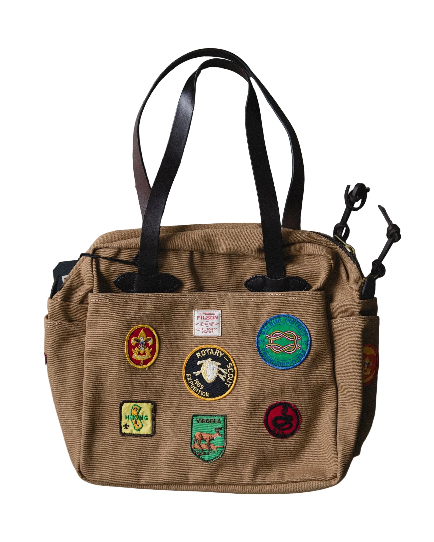 FILSON LIMITED EDITION ORIGINAL RUGGED TWILL ZIPPER TOTE BAG WITH PATCH - TAN 001