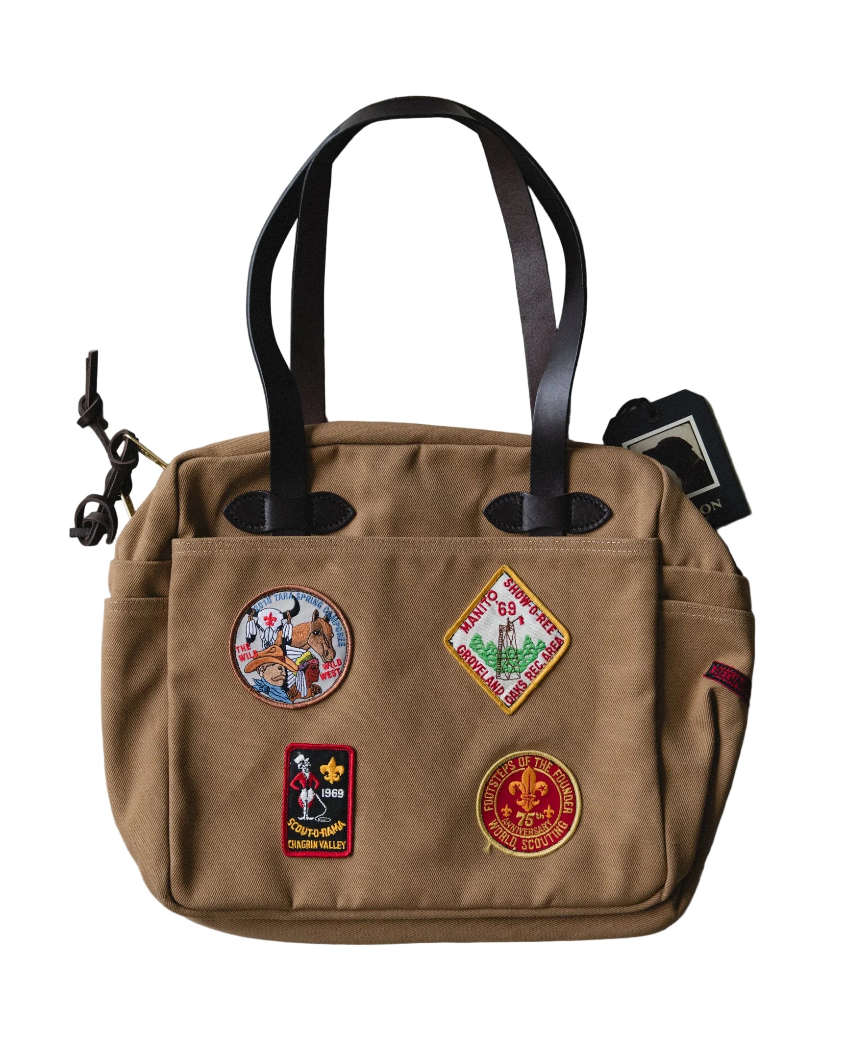 FILSON LIMITED EDITION ORIGINAL RUGGED TWILL ZIPPER TOTE BAG WITH PATCH - TAN 001