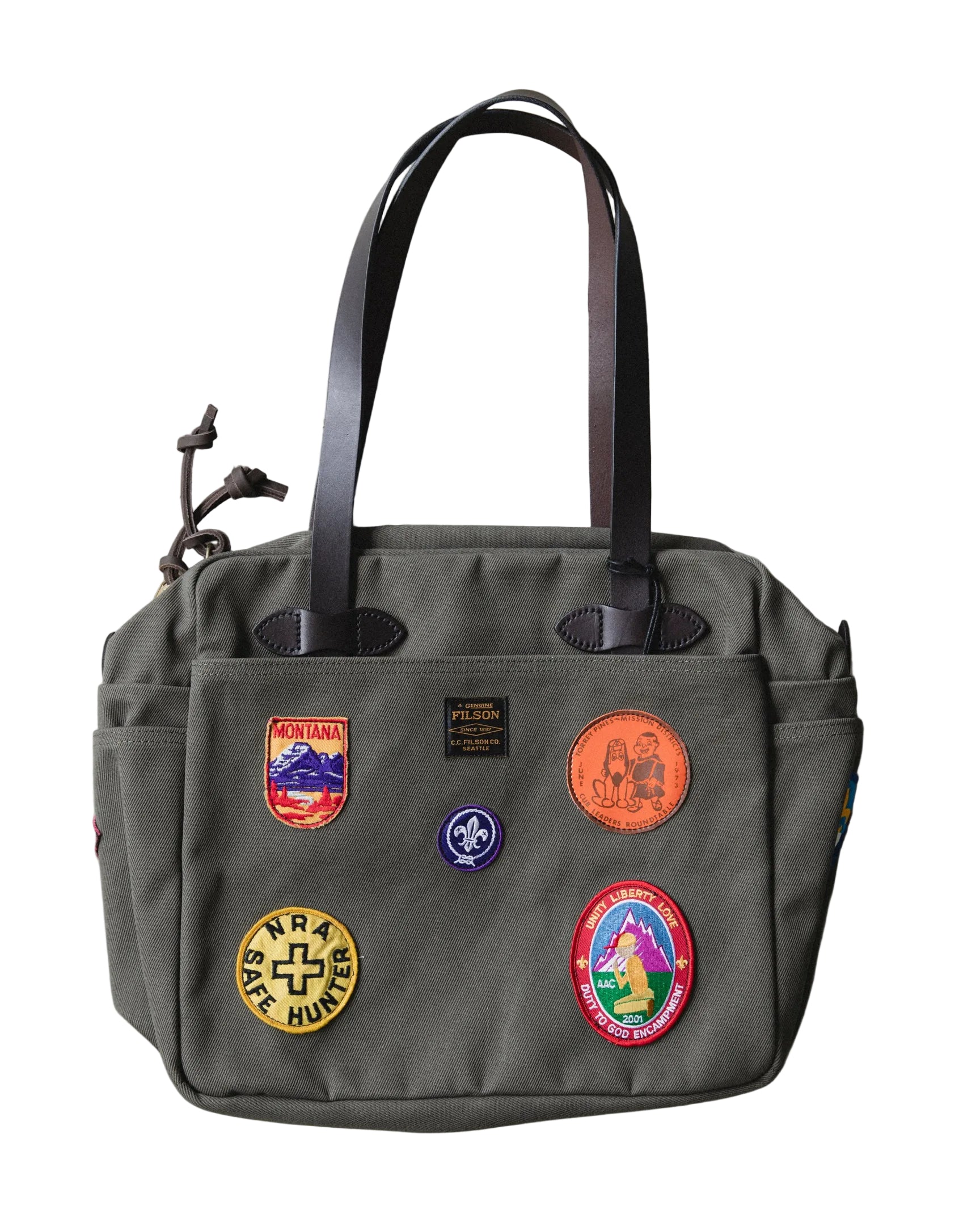 FILSON LIMITED EDITION ORIGINAL RUGGED TWILL ZIPPER TOTE BAG WITH PATCH - OTTER GREEN 002