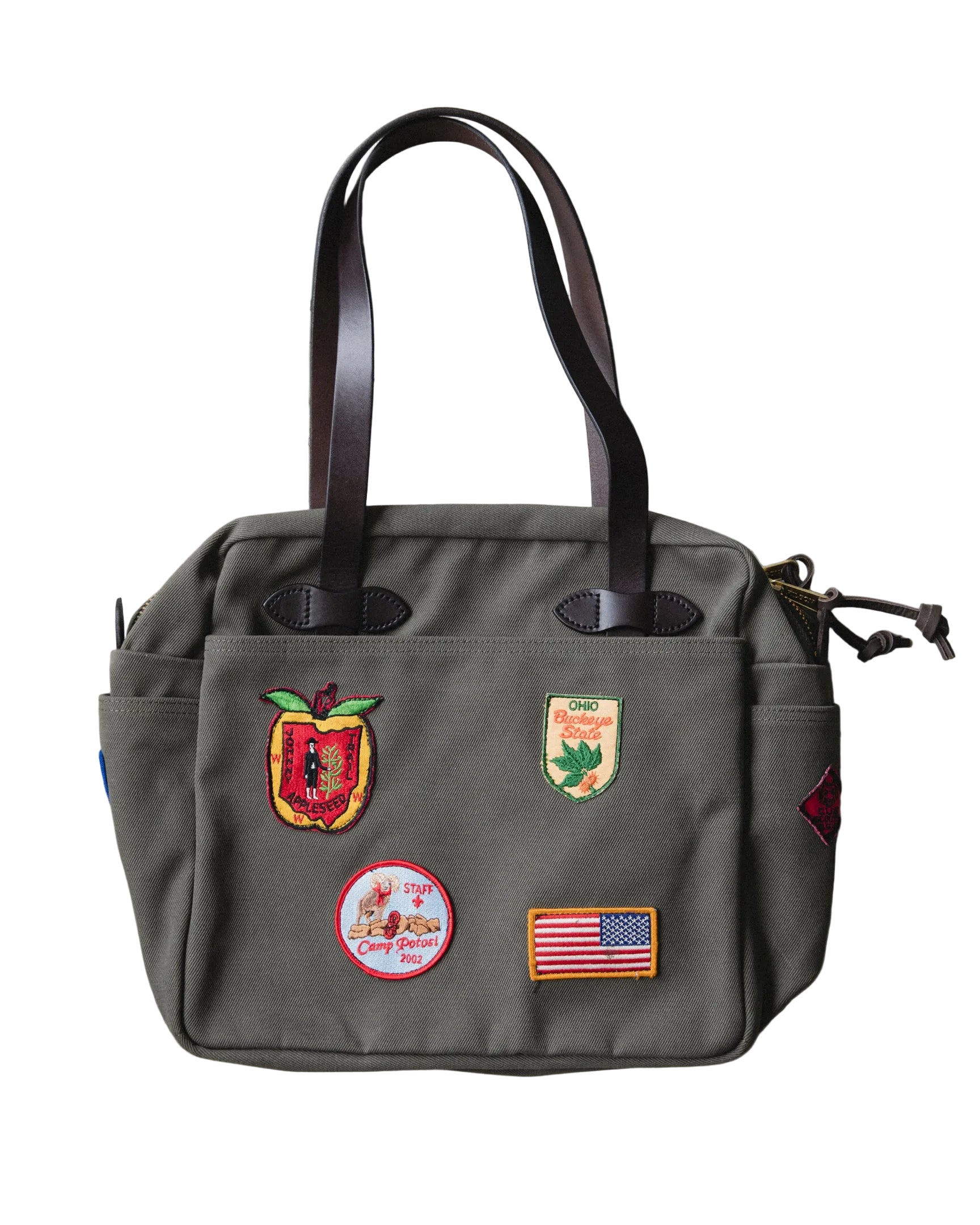 FILSON LIMITED EDITION ORIGINAL RUGGED TWILL ZIPPER TOTE BAG WITH PATCH - OTTER GREEN 002