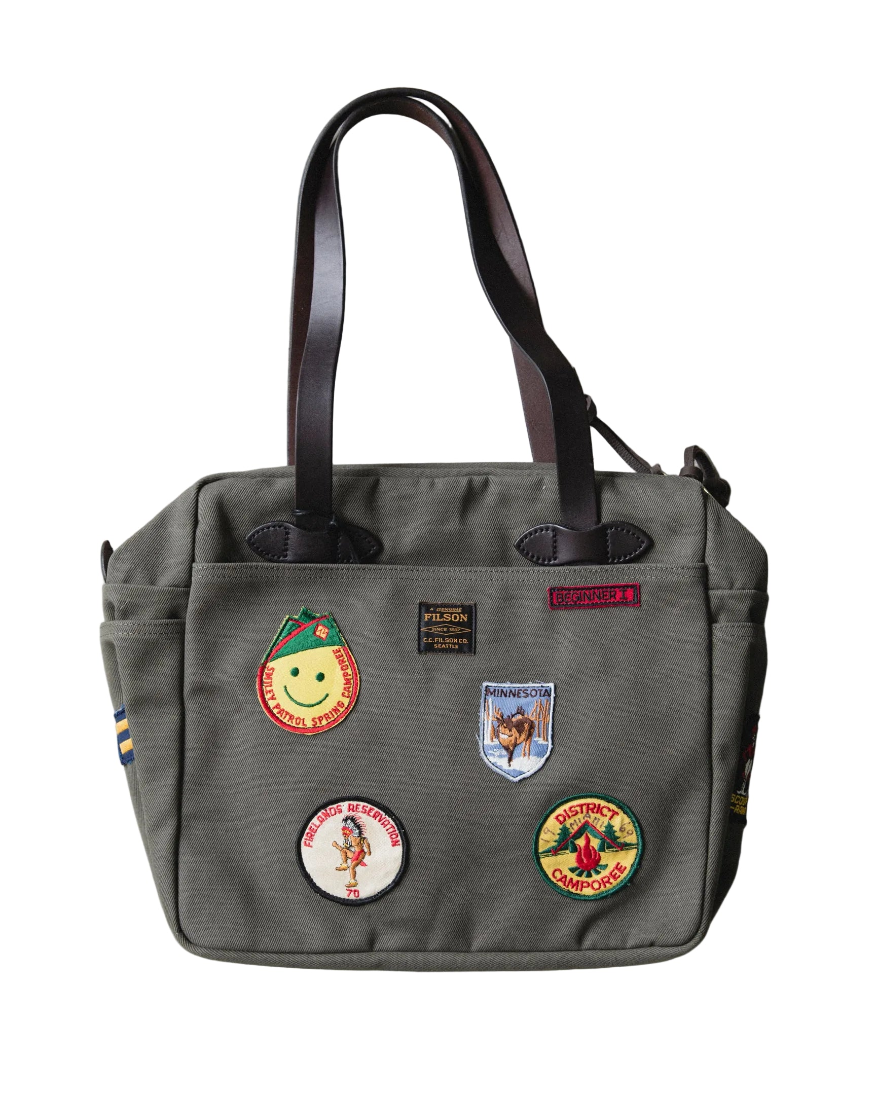 FILSON LIMITED EDITION ORIGINAL RUGGED TWILL ZIPPER TOTE BAG WITH PATCH - OTTER GREEN 001
