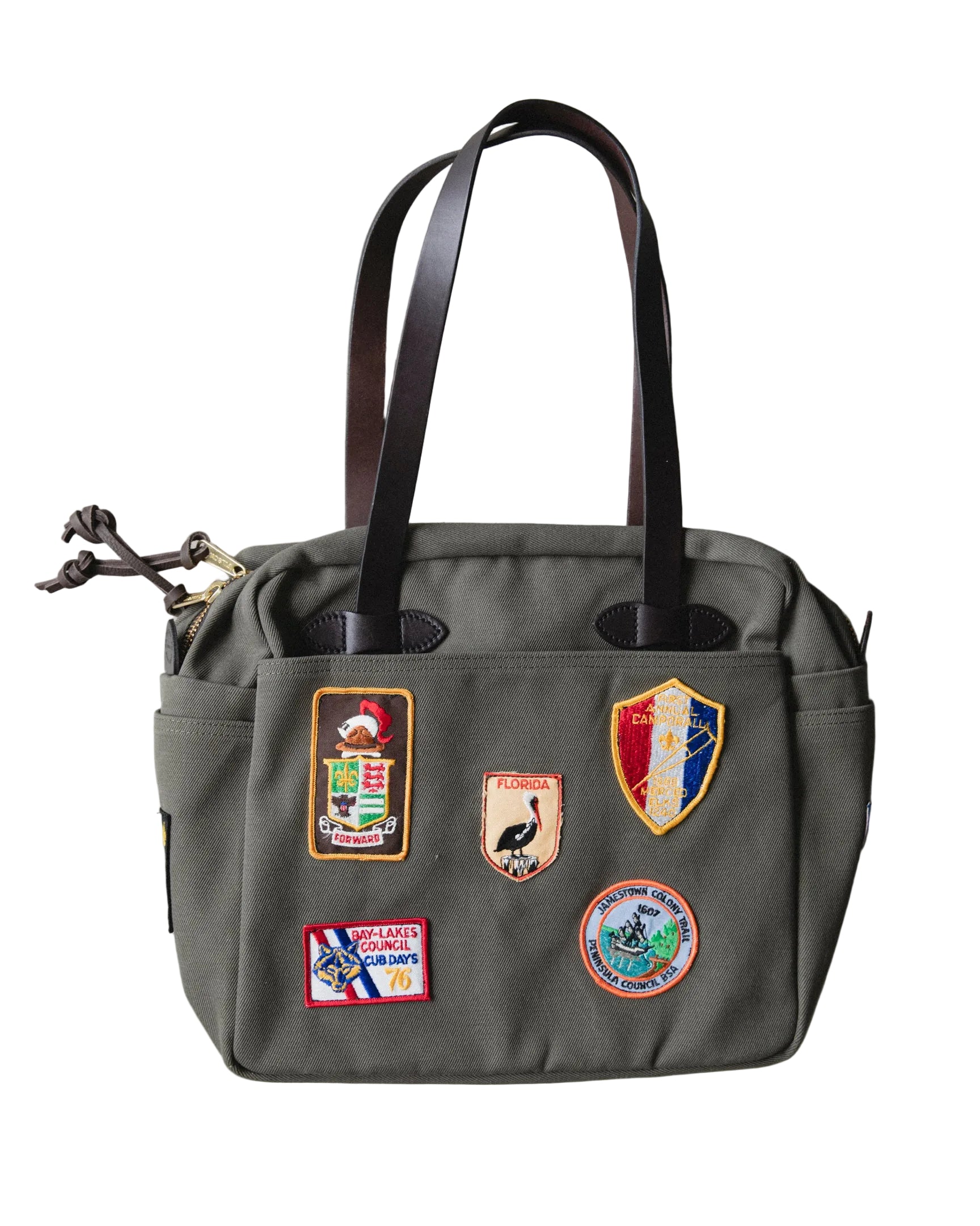 FILSON LIMITED EDITION ORIGINAL RUGGED TWILL ZIPPER TOTE BAG WITH PATCH - OTTER GREEN 001