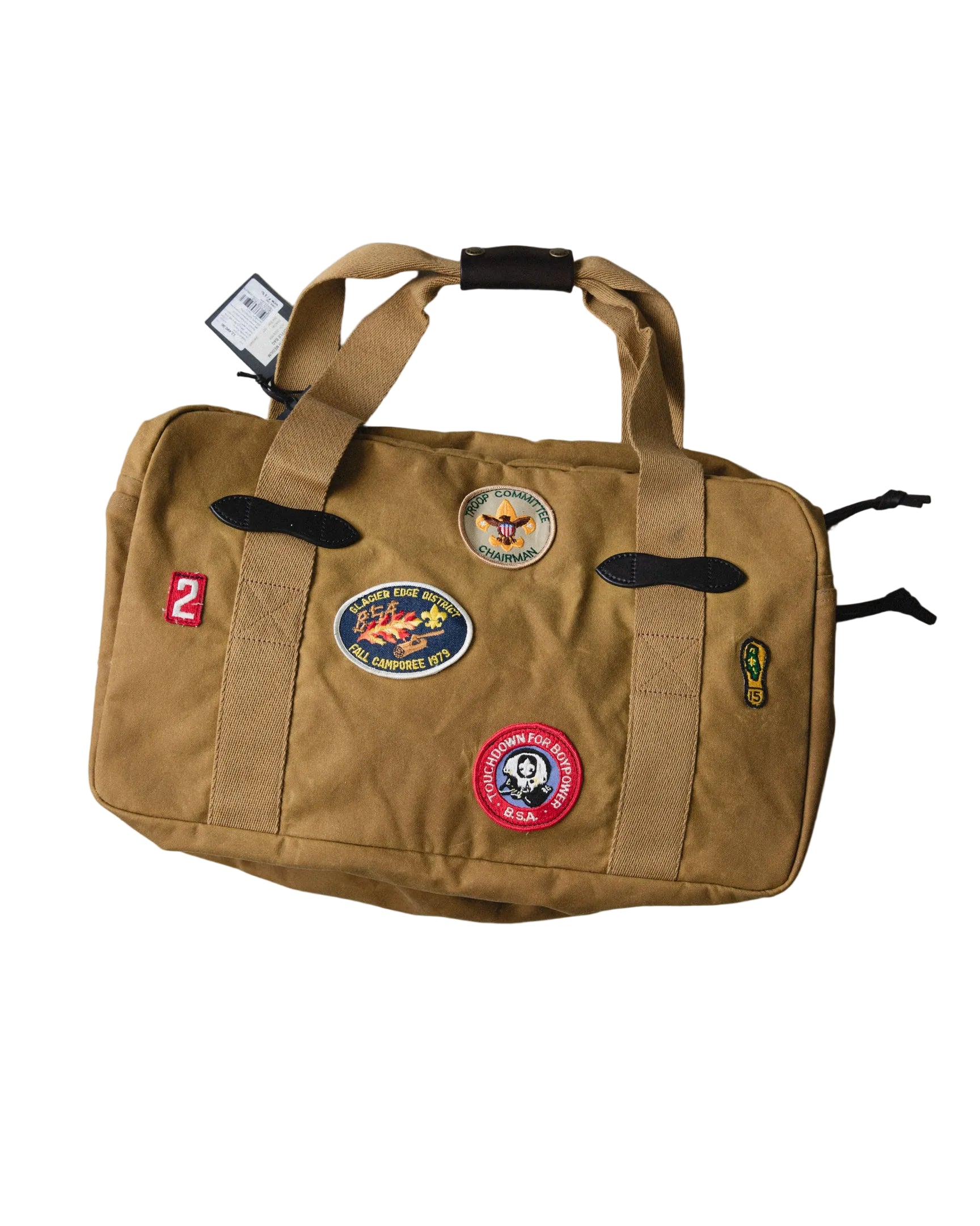 FILSON LIMITED EDITION ORIGINAL MEDIUM TIN CLOTH DUFFLE BAG WITH PATCH - DARK TAN 002
