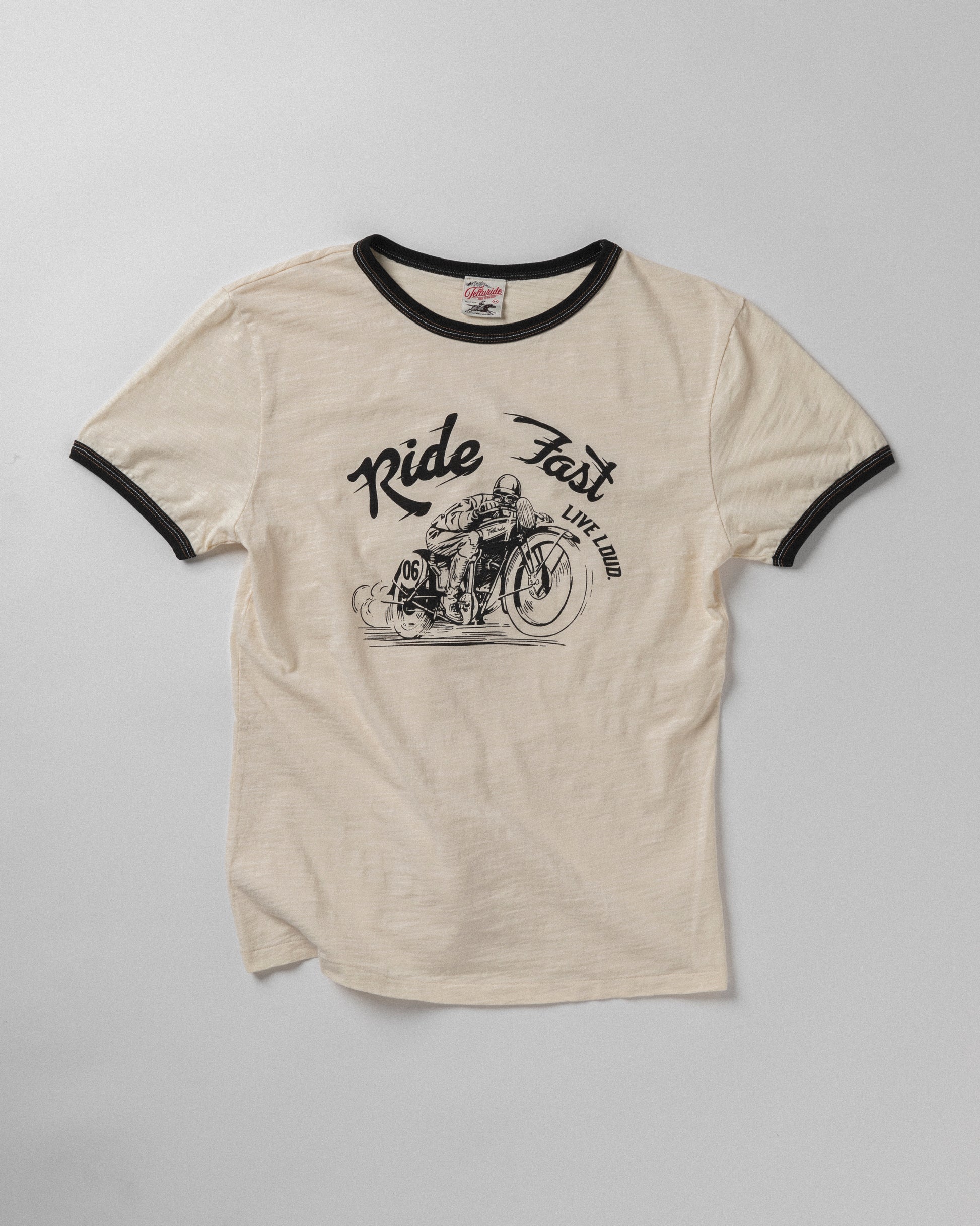 TELLURIDE - RINGER TEE RIDE FAST - WHITE/BLACK