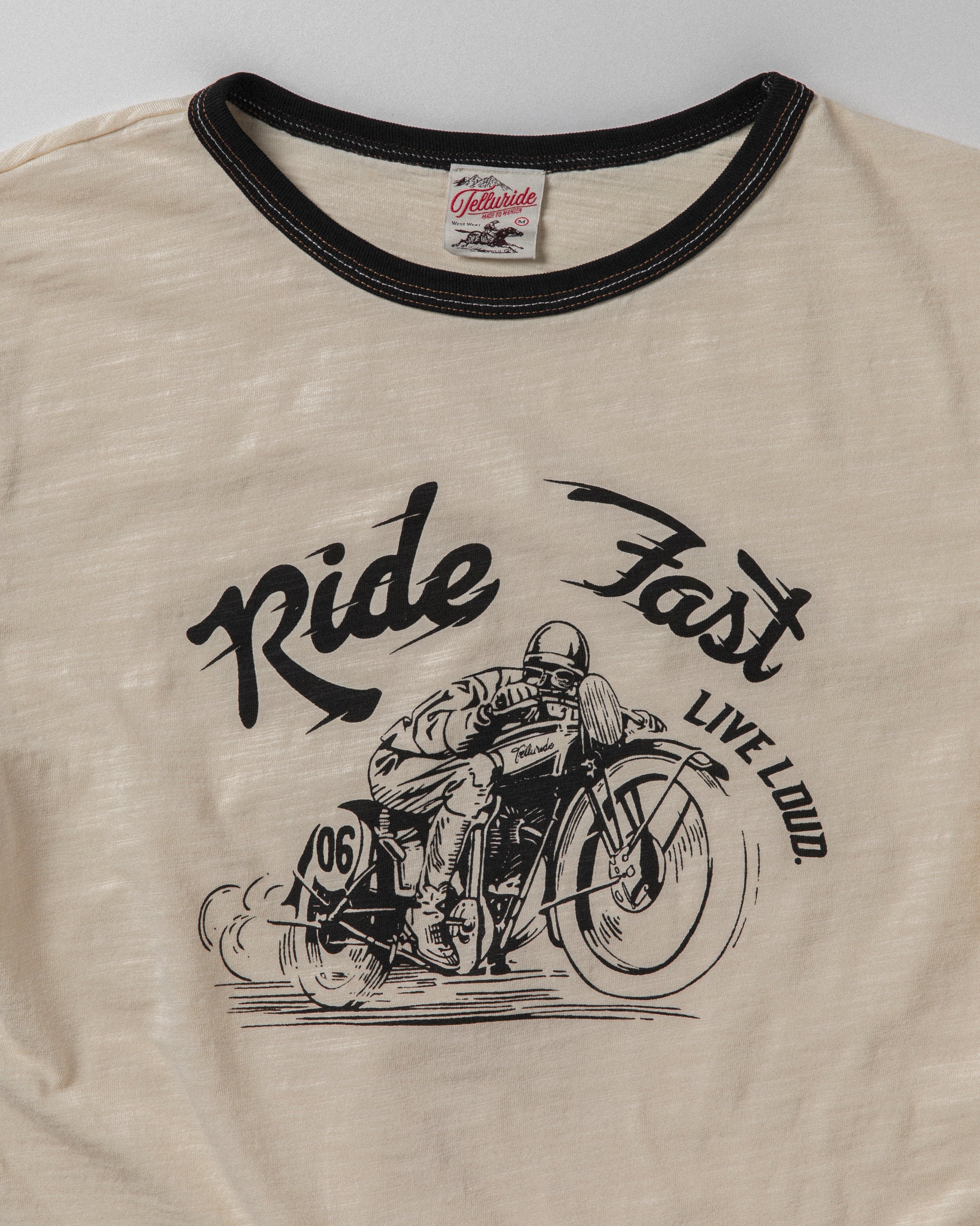 TELLURIDE - RINGER TEE RIDE FAST - WHITE/BLACK