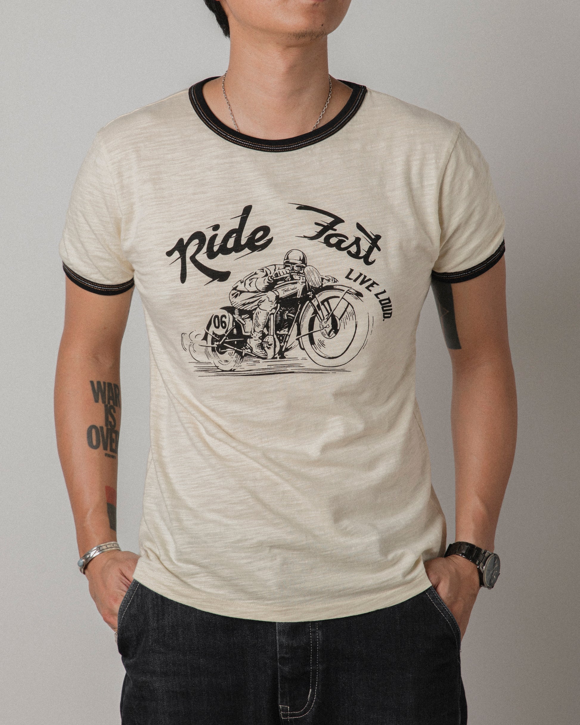 TELLURIDE - RINGER TEE RIDE FAST - WHITE/BLACK