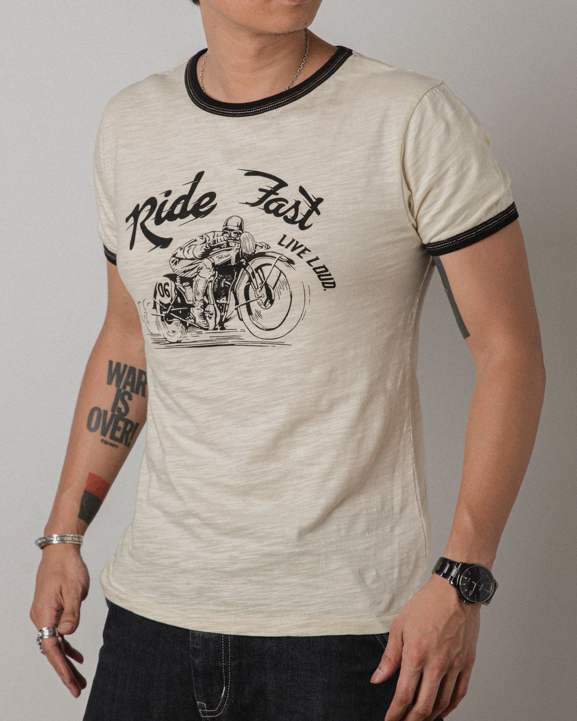 TELLURIDE - RINGER TEE RIDE FAST - WHITE/BLACK