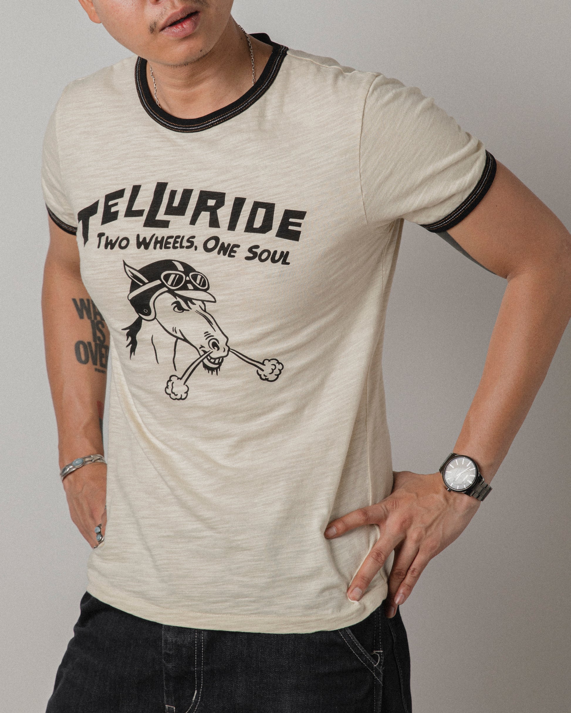 TELLURIDE - RINGER TEE RIDE FAST - WHITE/BLACK