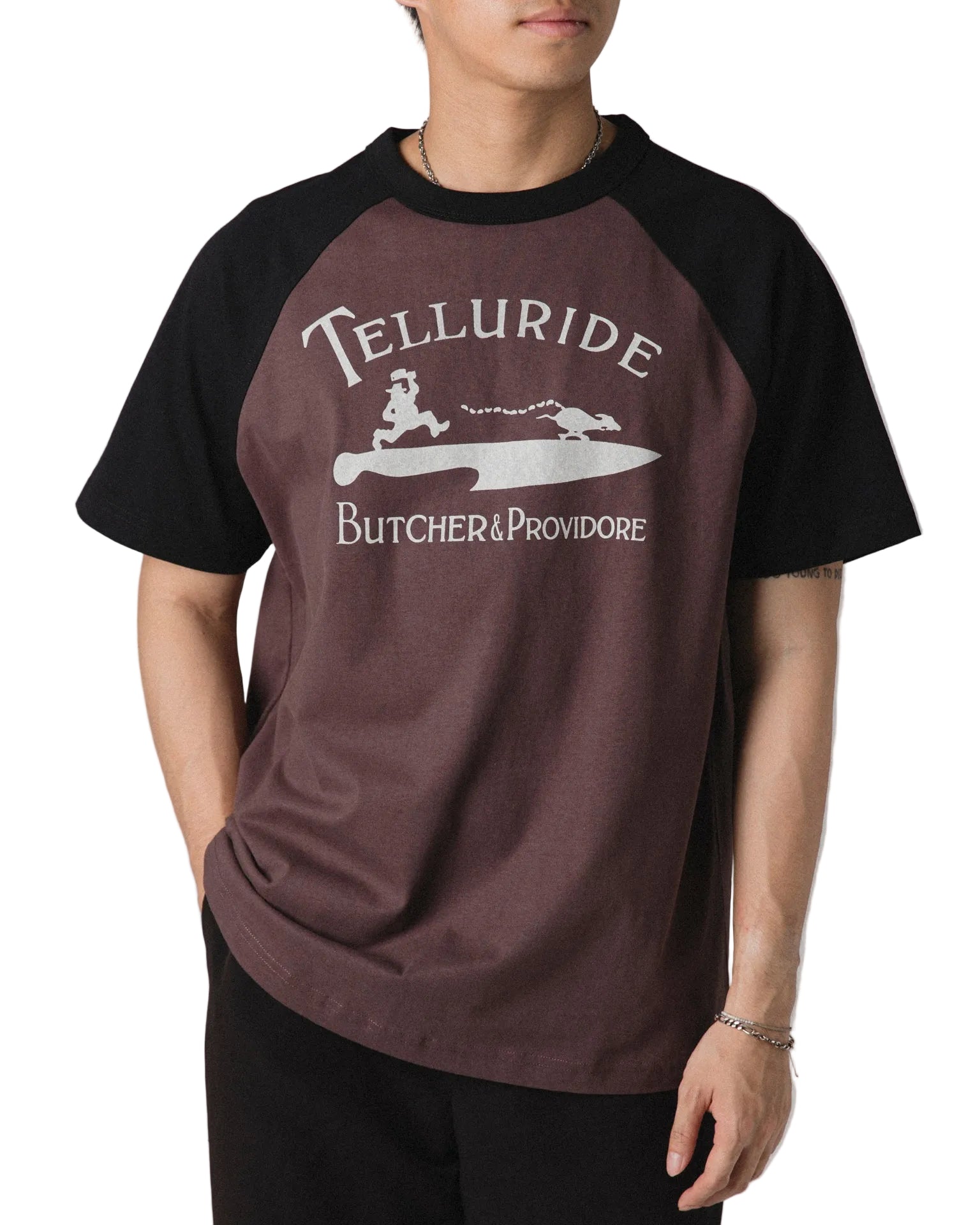 TELLURIDE SPINE RAGLAN TEE THE BUTCHER - PLUM/BLACK