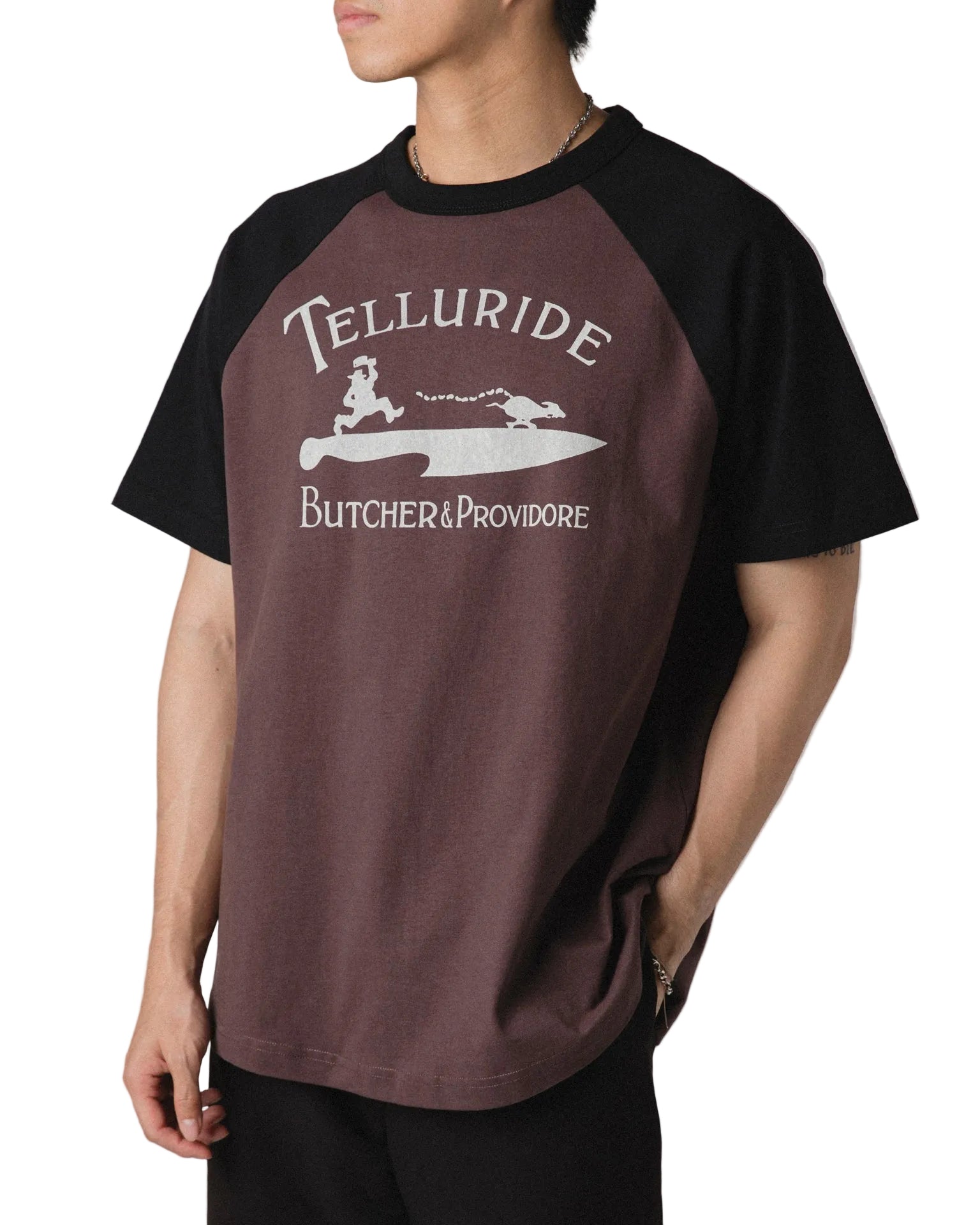 TELLURIDE SPINE RAGLAN TEE THE BUTCHER - PLUM/BLACK