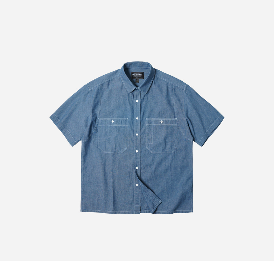 FRIZM WORKS CHAMBRAY BIG POCKET HALF SHIRT - BLUE