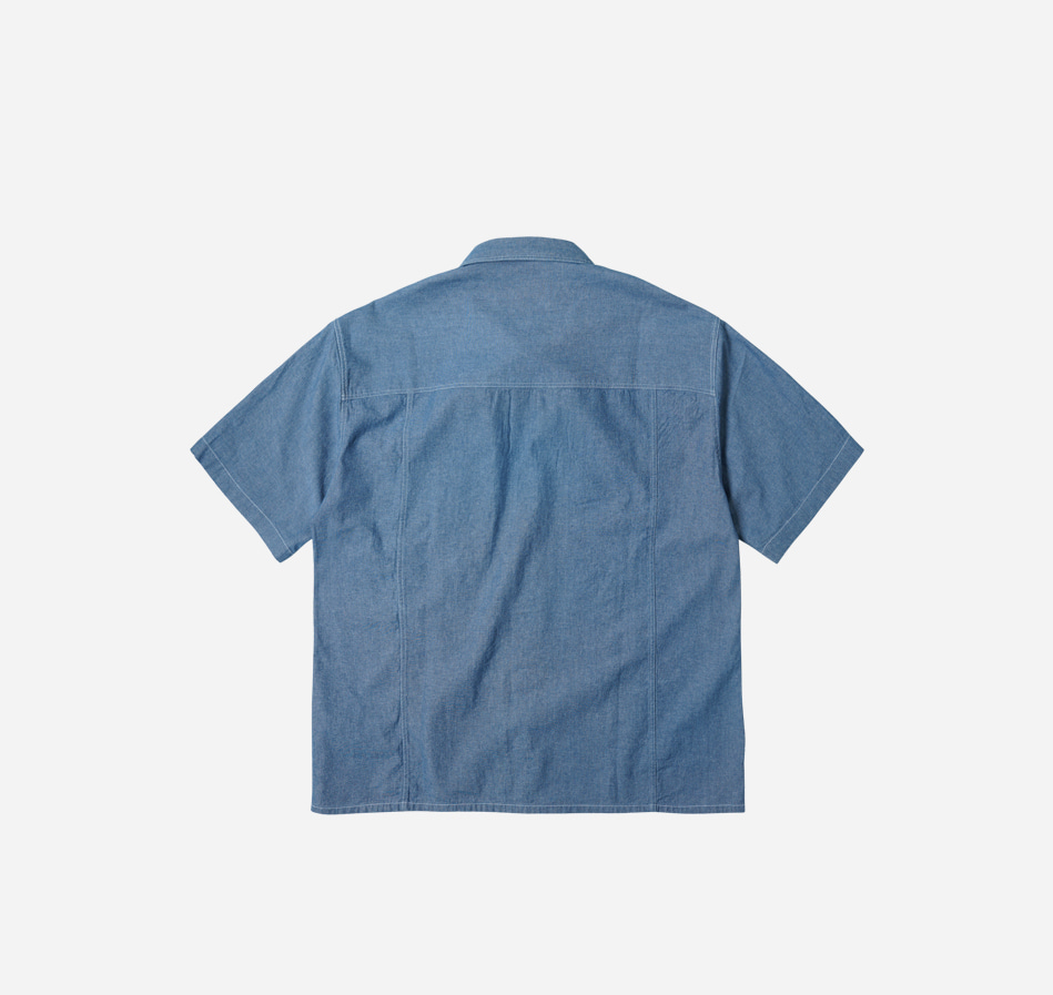 FRIZM WORKS CHAMBRAY BIG POCKET HALF SHIRT - BLUE