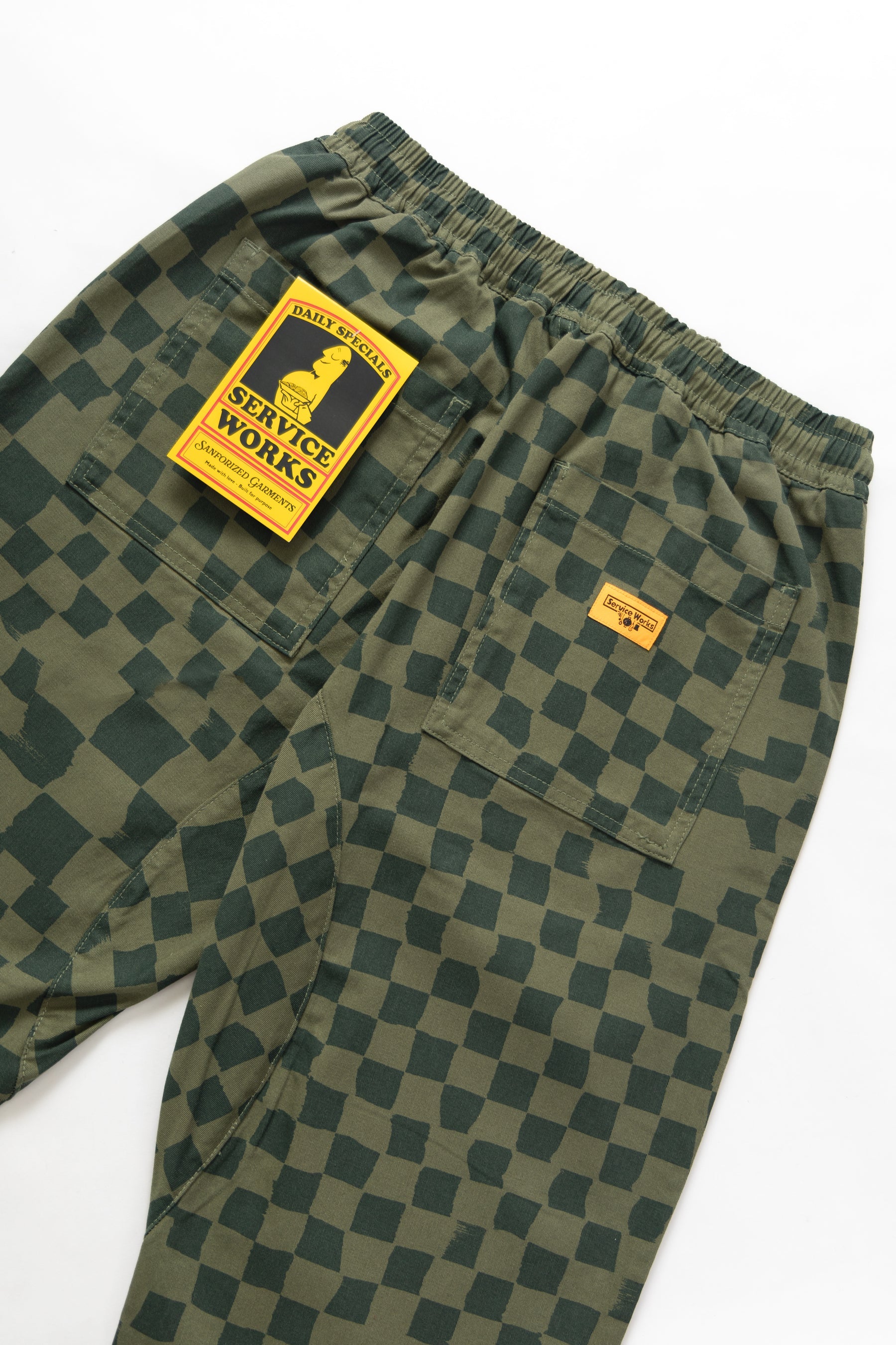 Service Works Drill Printed Chef Pant — Olive Checker — view 4