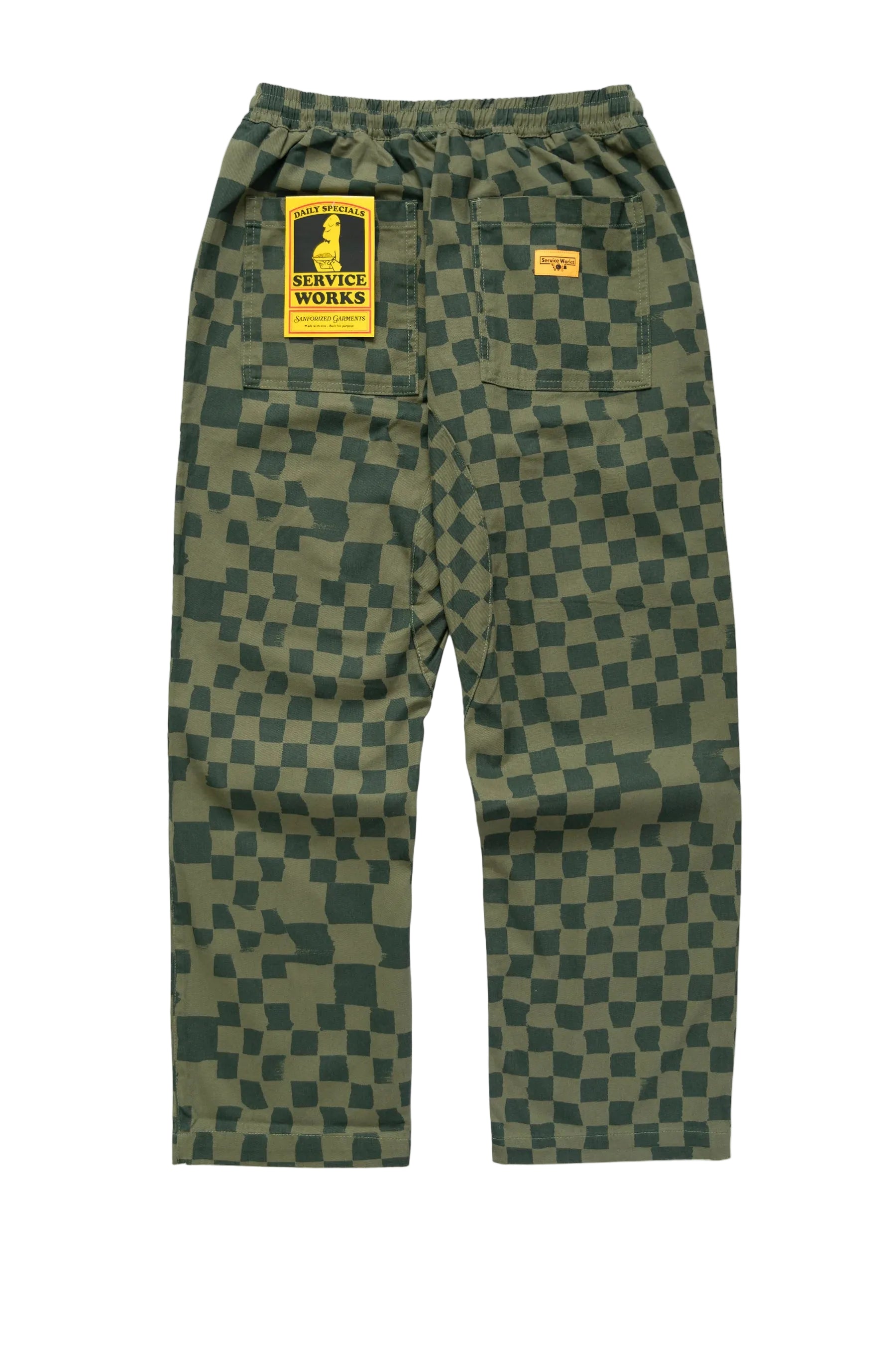 Service Works Drill Printed Chef Pant — Olive Checker — view 2