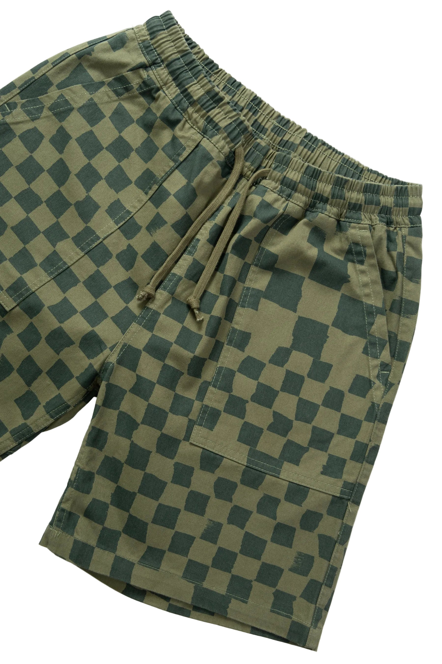 Service Works Drill Printed Chef Short — Olive Checker — view 2