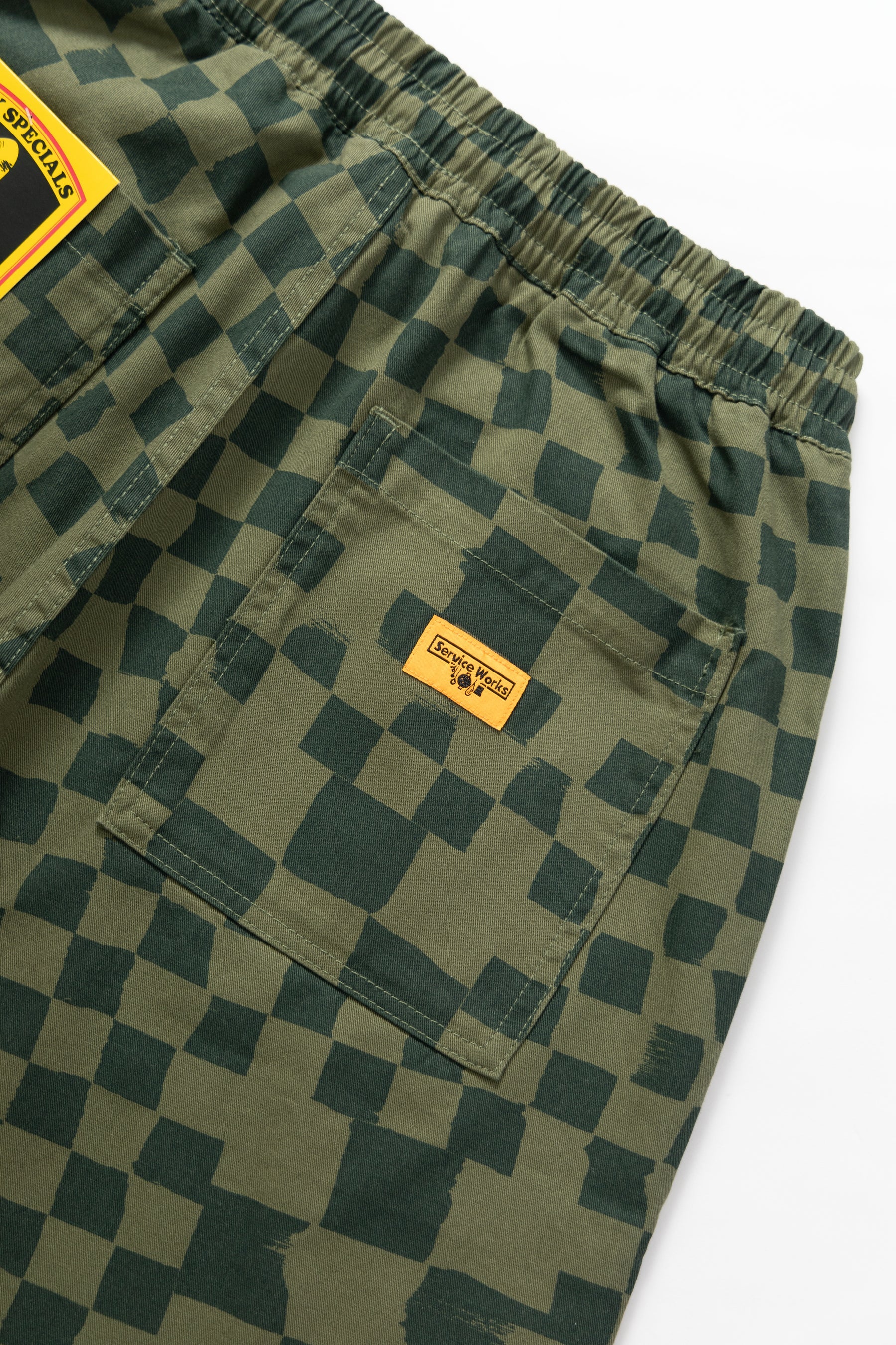 Service Works Drill Printed Chef Short — Olive Checker — view 5