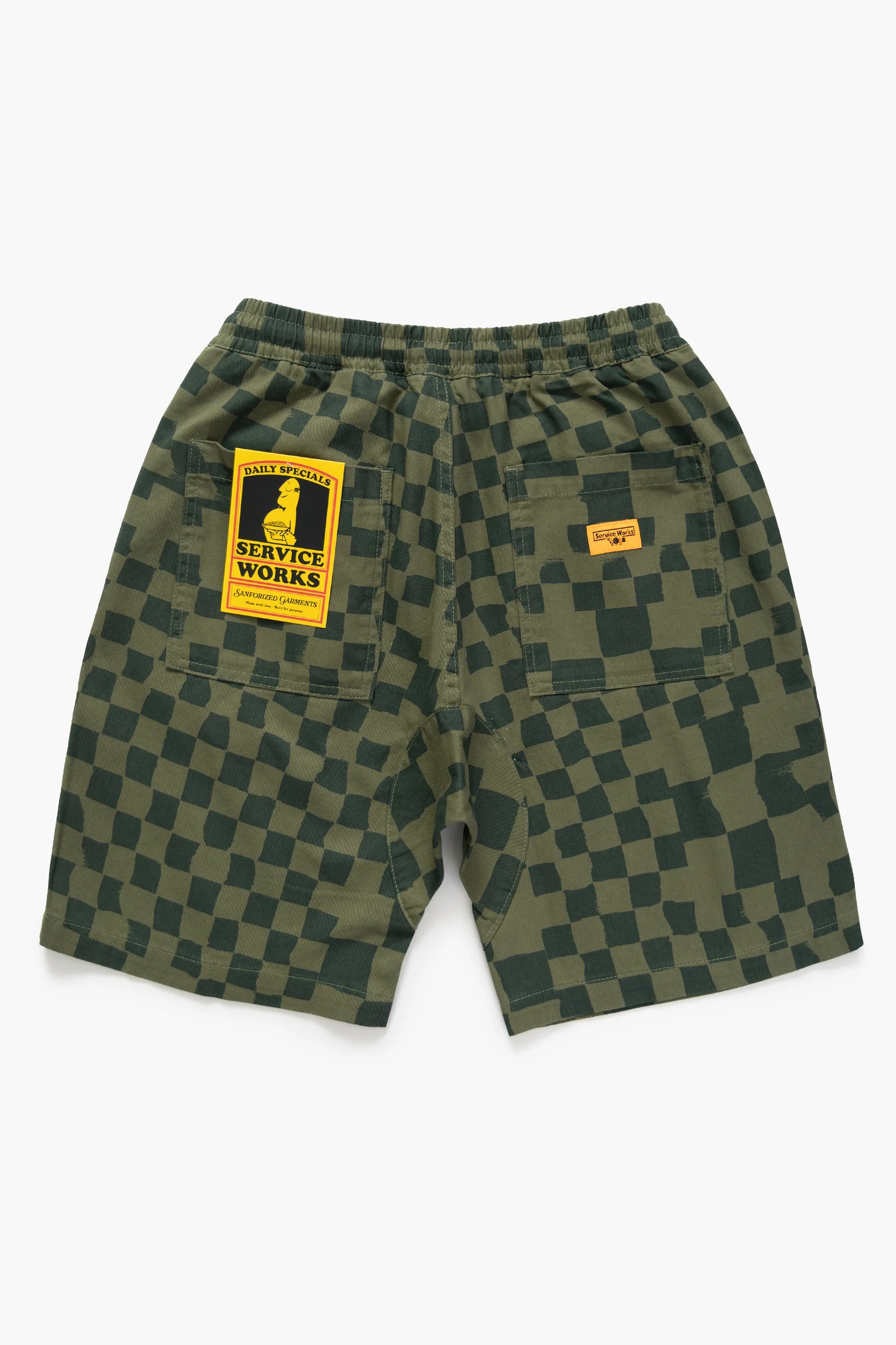 Service Works Drill Printed Chef Short — Olive Checker — view 6