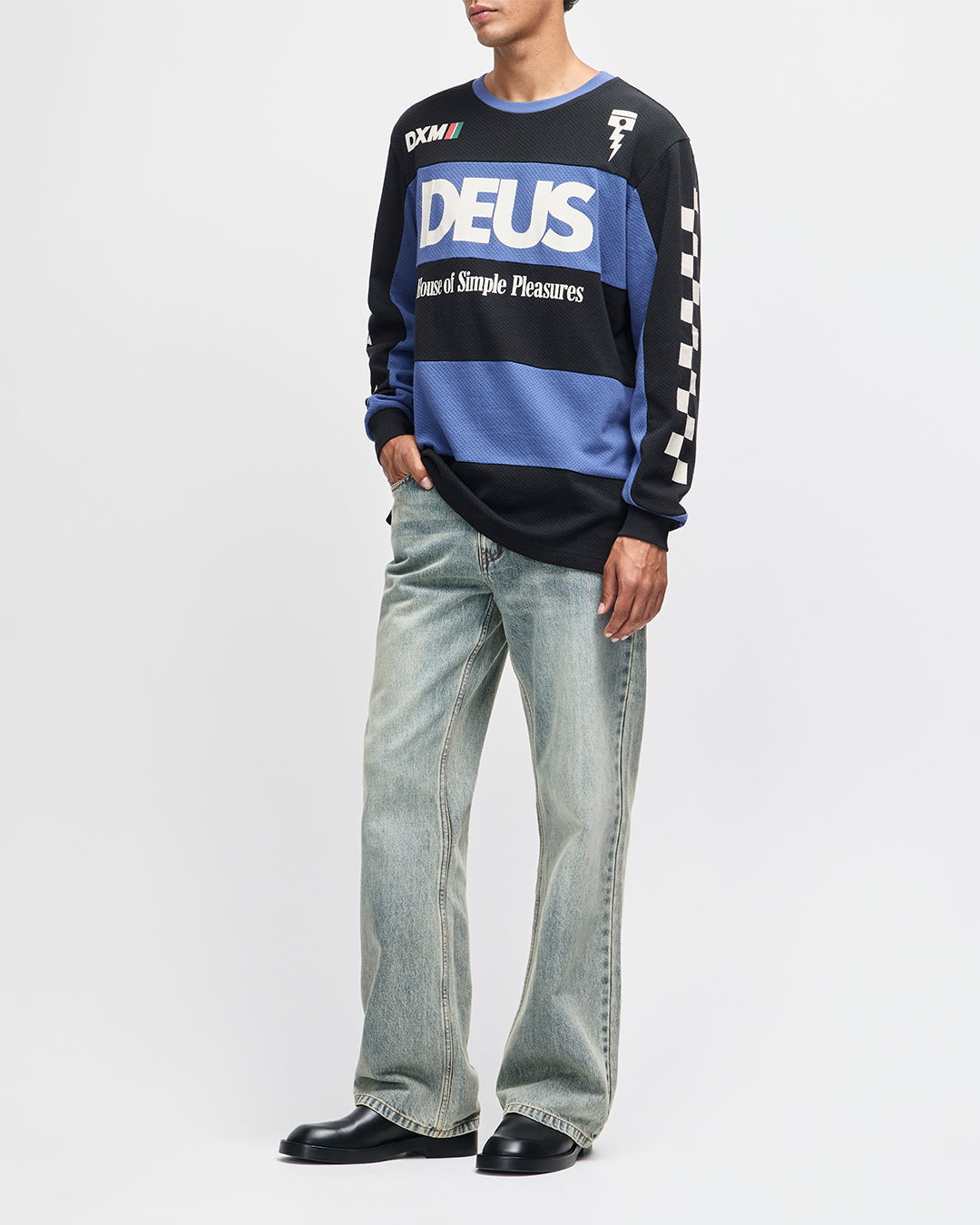 DEUS EX MACHINA VILANDER MOTO JERSEY - MECHANIC BLUE COMBO