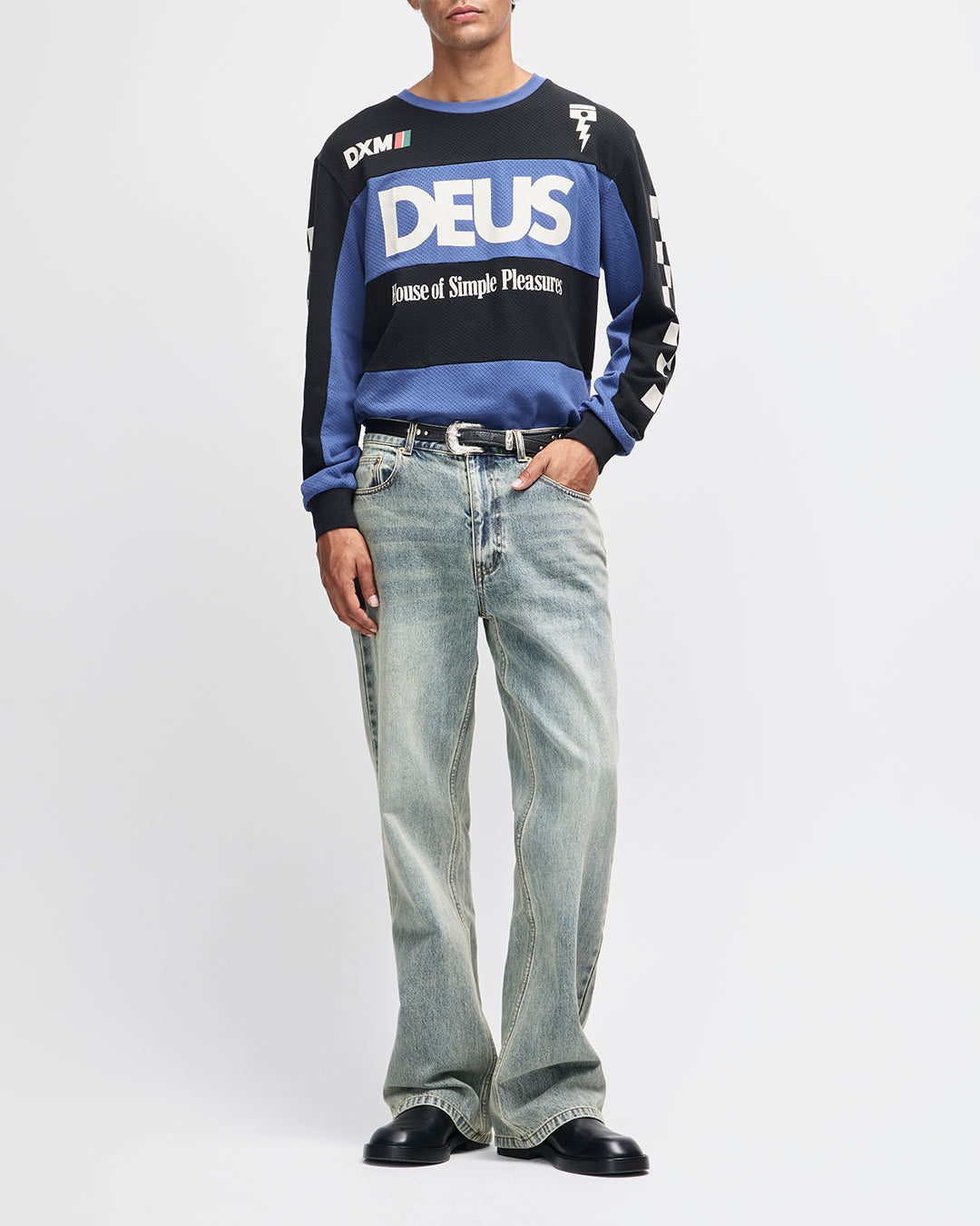 DEUS EX MACHINA VILANDER MOTO JERSEY - MECHANIC BLUE COMBO
