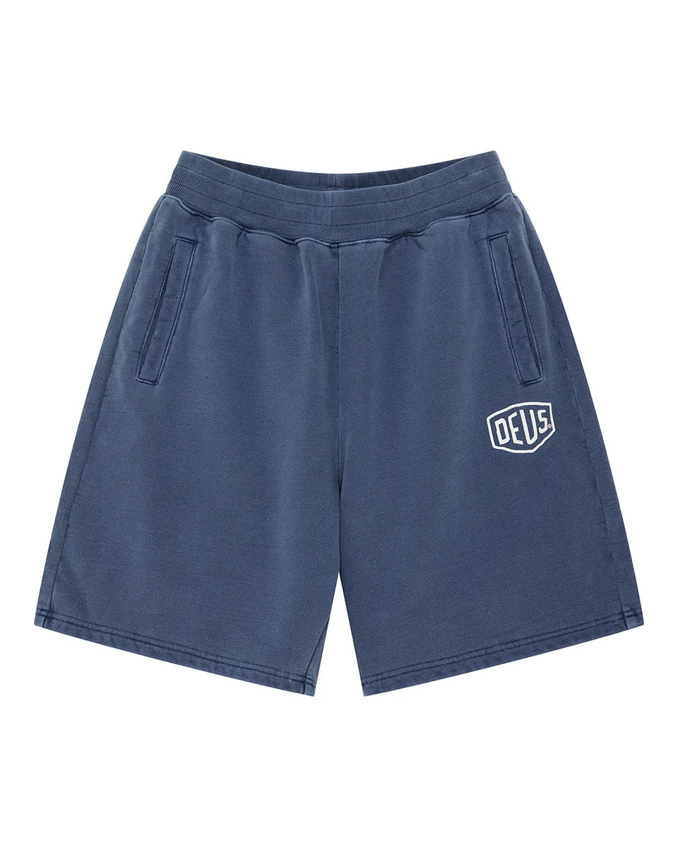 DEUS EX MACHINA SHIELD GARMENT DYED TRACK SHORT - MECHANIC BLUE