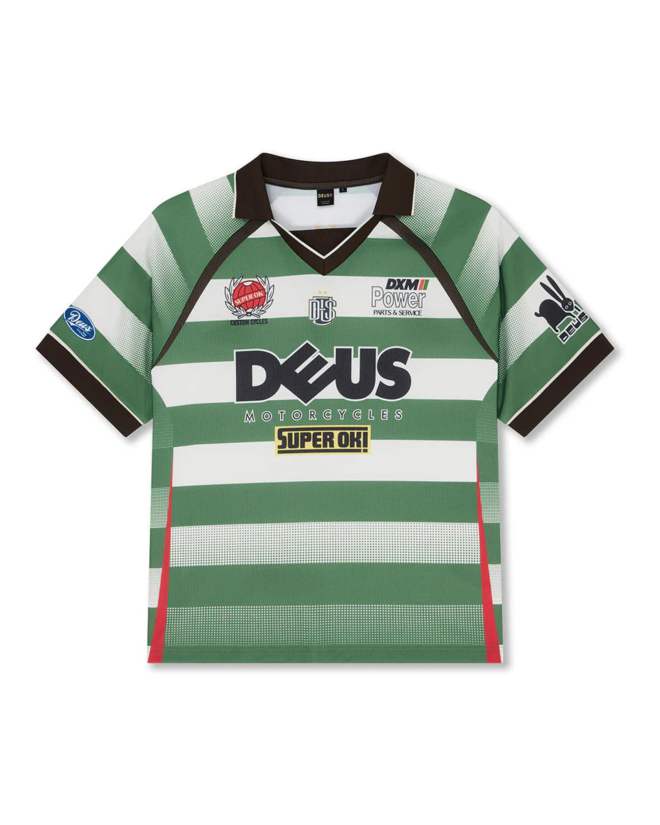 DEUS EX MACHINA STRIPE SS MOTO JERSEY - GREEN