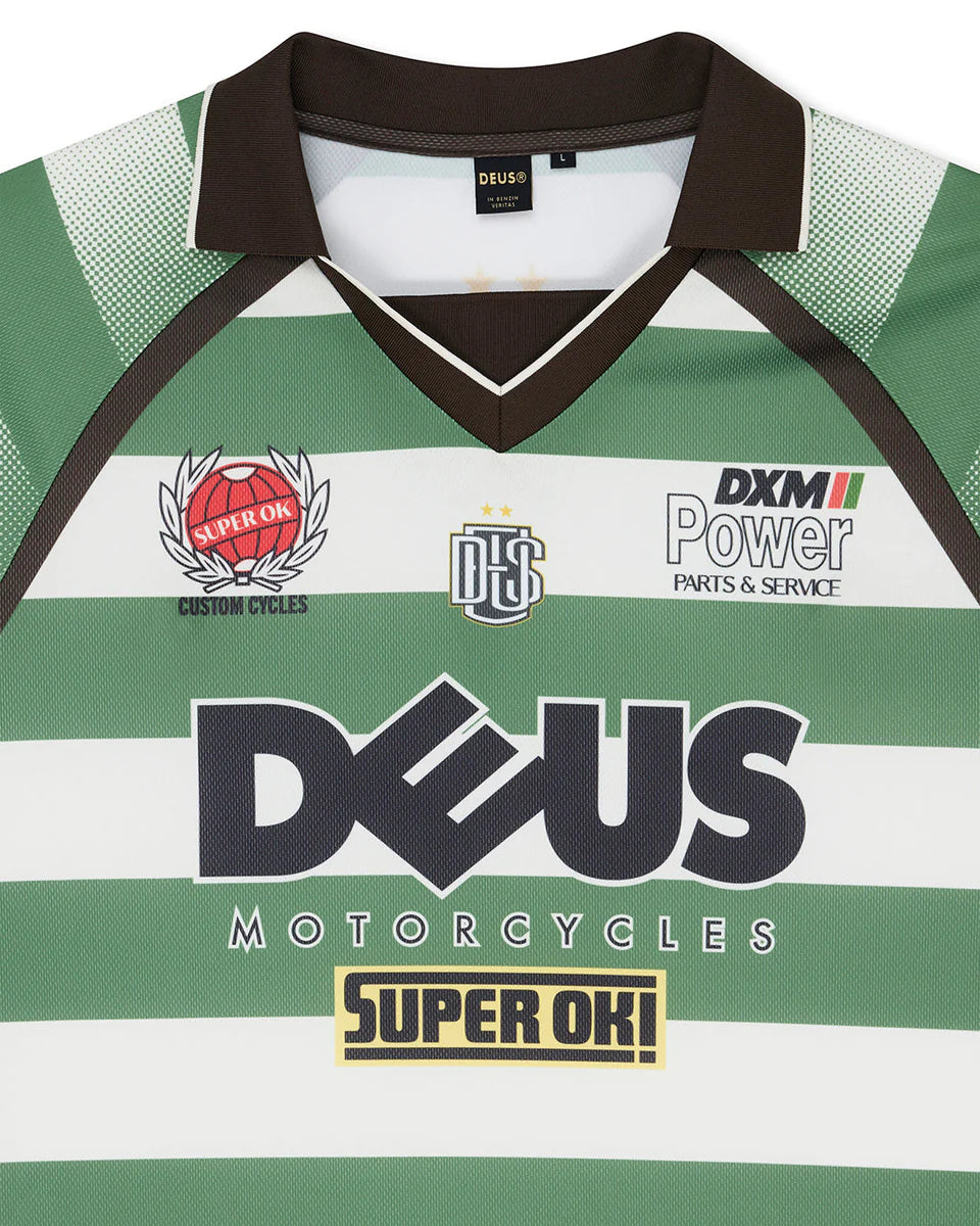 DEUS EX MACHINA STRIPE SS MOTO JERSEY - GREEN