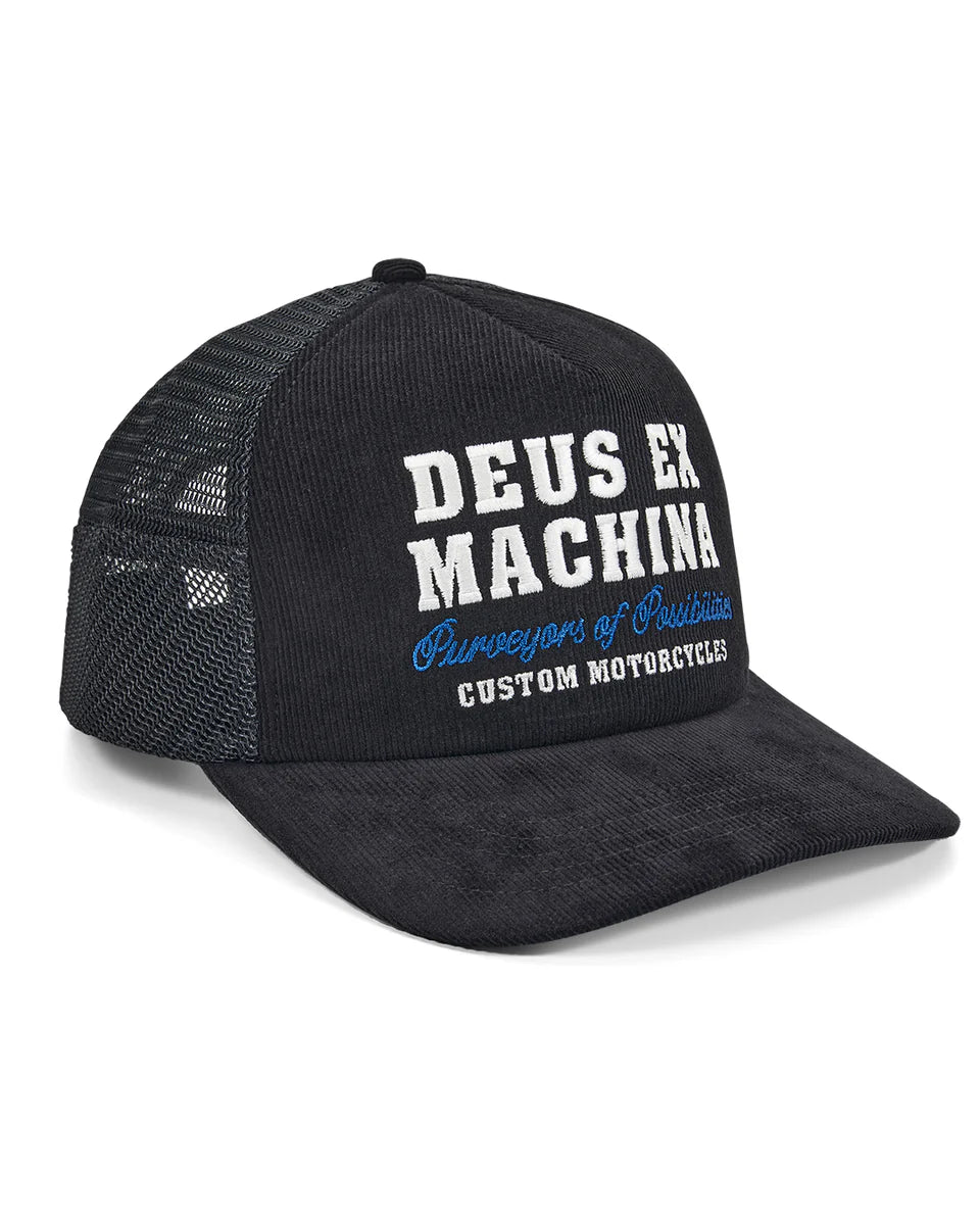 Deus Gumshoe Cord Trucker — Black — front view