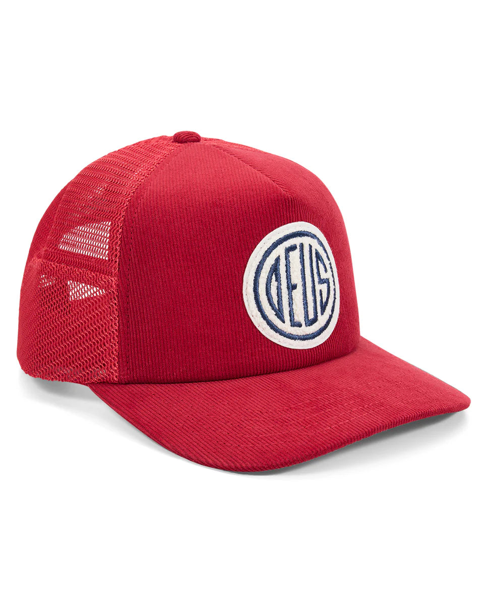 Deus Pill Cord Trucker — Ribbon Red — front view