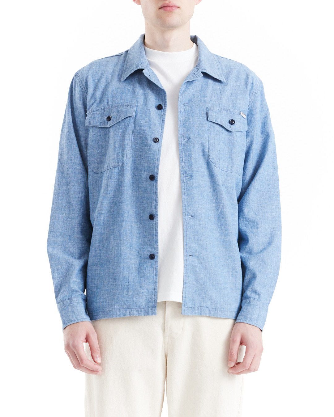 Forecourt Denim Shirt - Indigo Chambray|Model