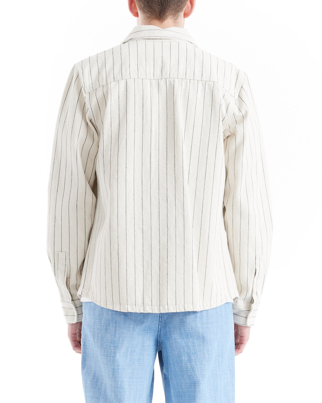 vacay-stripe-denim-shirt-natural|Model
