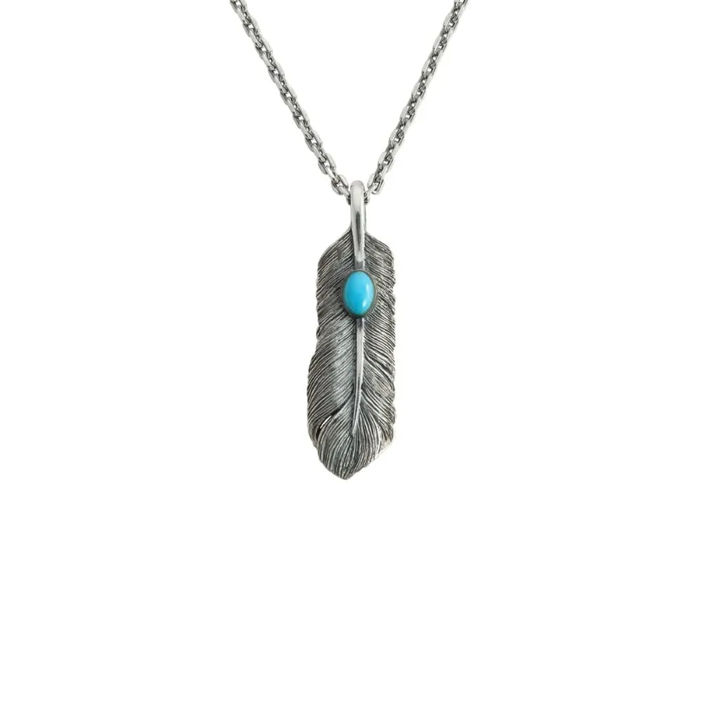 Saad Feather Turquoise Right Facing Pendant Small — front view