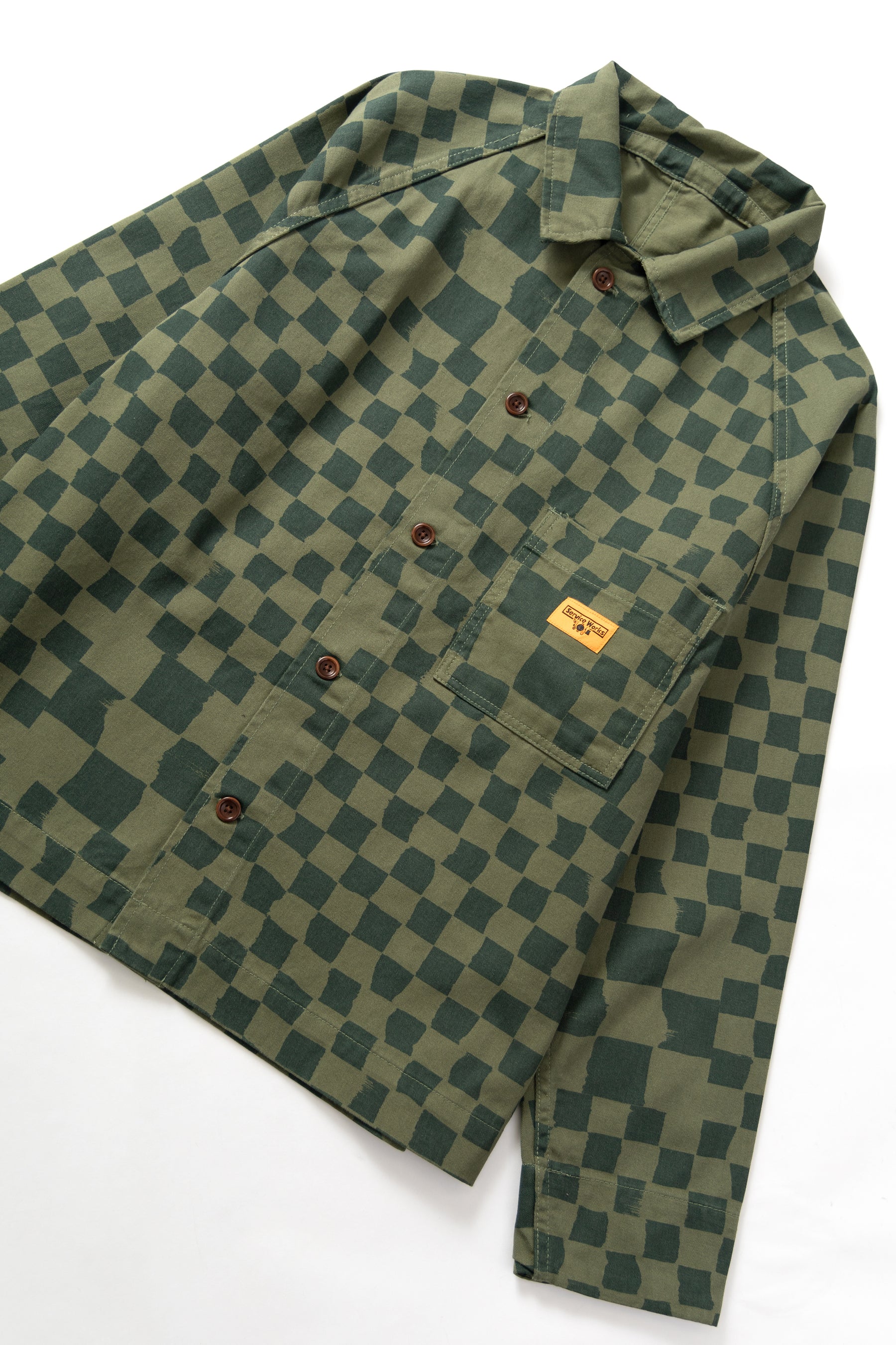 SERVICE WORKS DRILL PRINTED FOH JACKET - OLIVE CHECKER