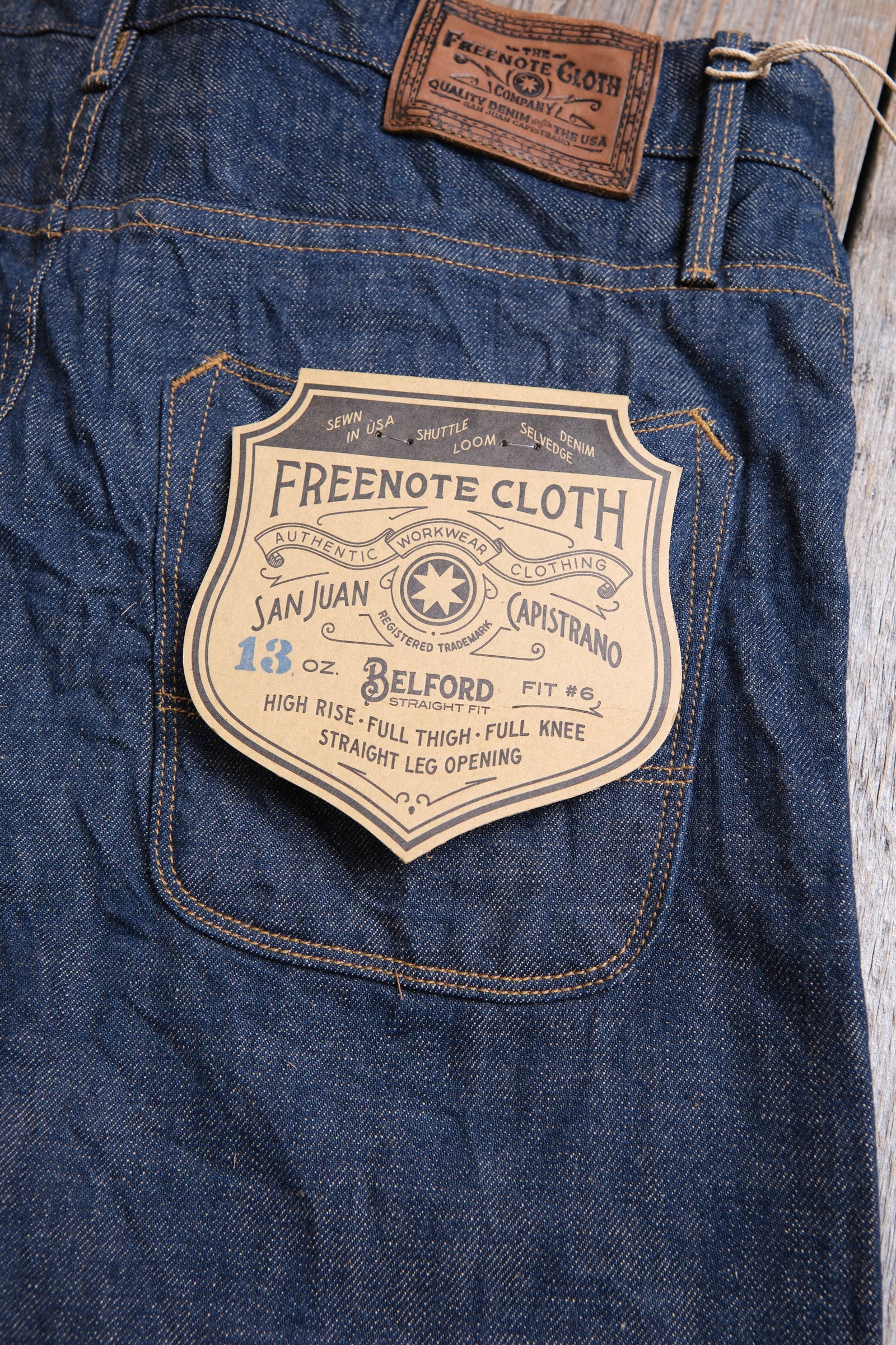 Freenote Belford Straight Cut 13 Ounce — Natural Rinsed Denim — view 11