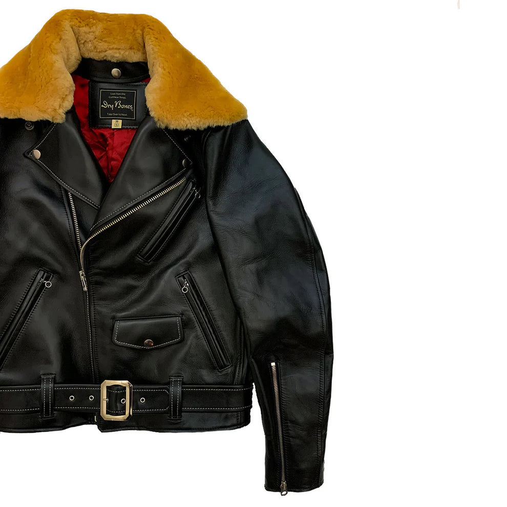 DRY BONES HORSE HIDE MOTORCYCLE JACKET - BLACK